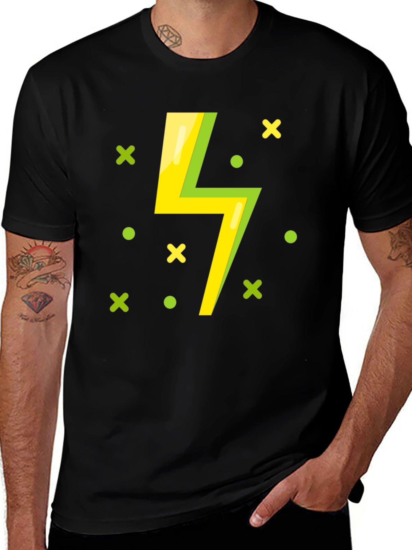 Variant 25 of Lightning Bolt Graphic T-Shirt - Black Cotton Tee