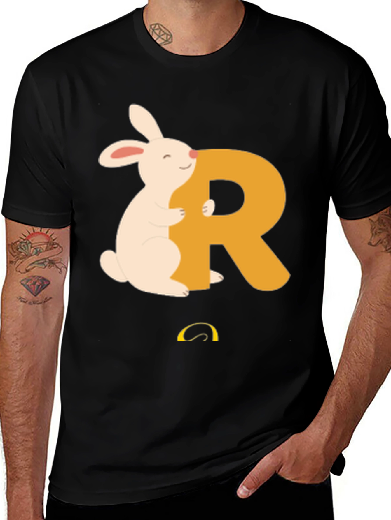 Rabbit Hugging R Letter T-Shirt - Cute Animal Tee