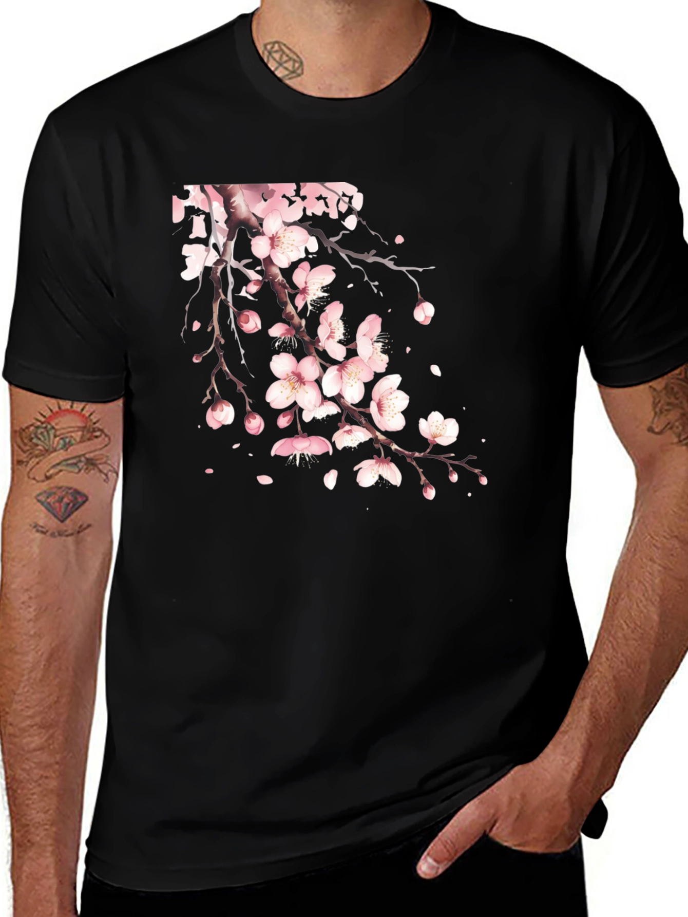 Variant 25 of Cherry Blossom Graphic Black T-Shirt