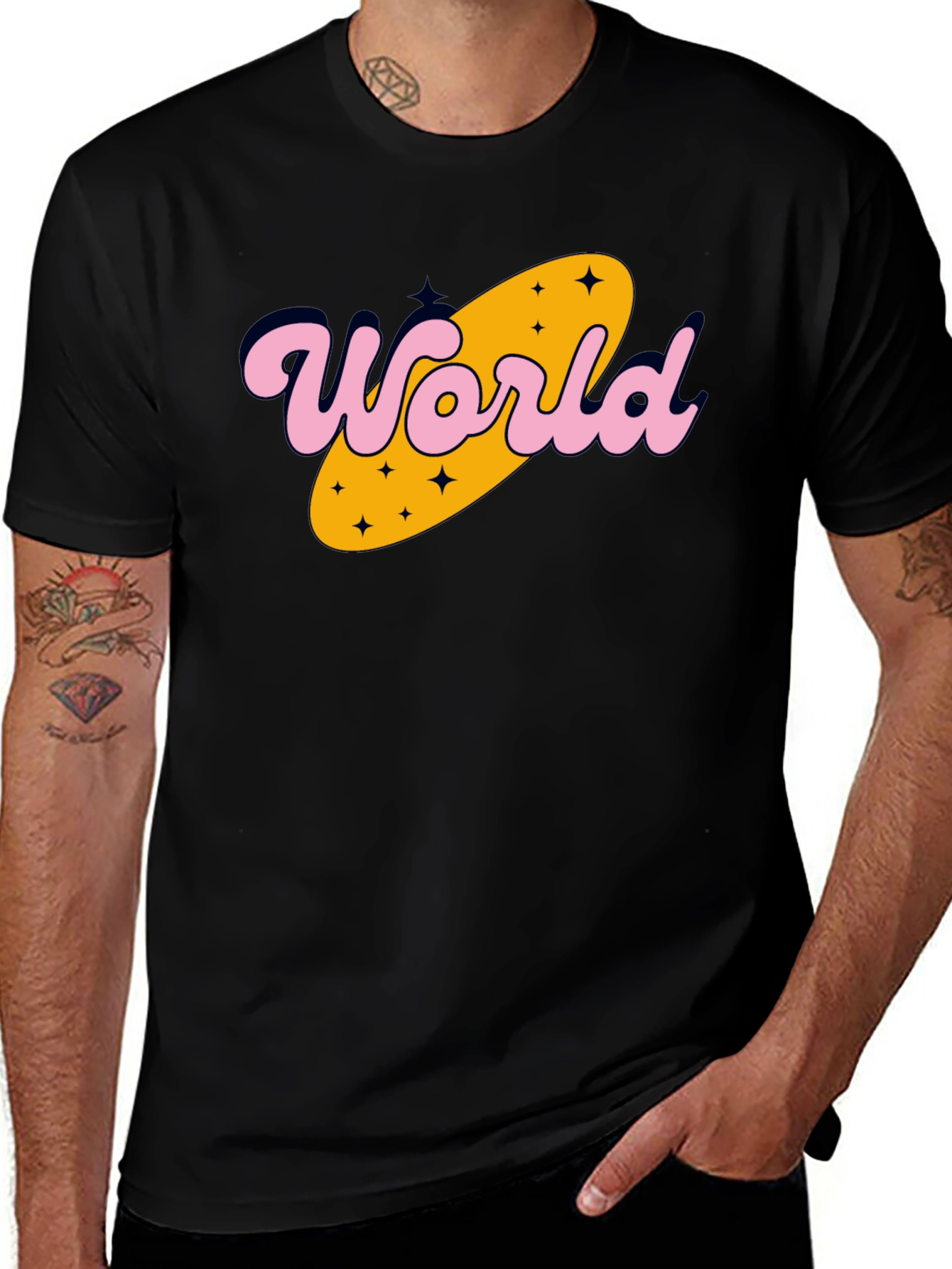 Variant 24 of Retro "World" Graphic Tee - Black
