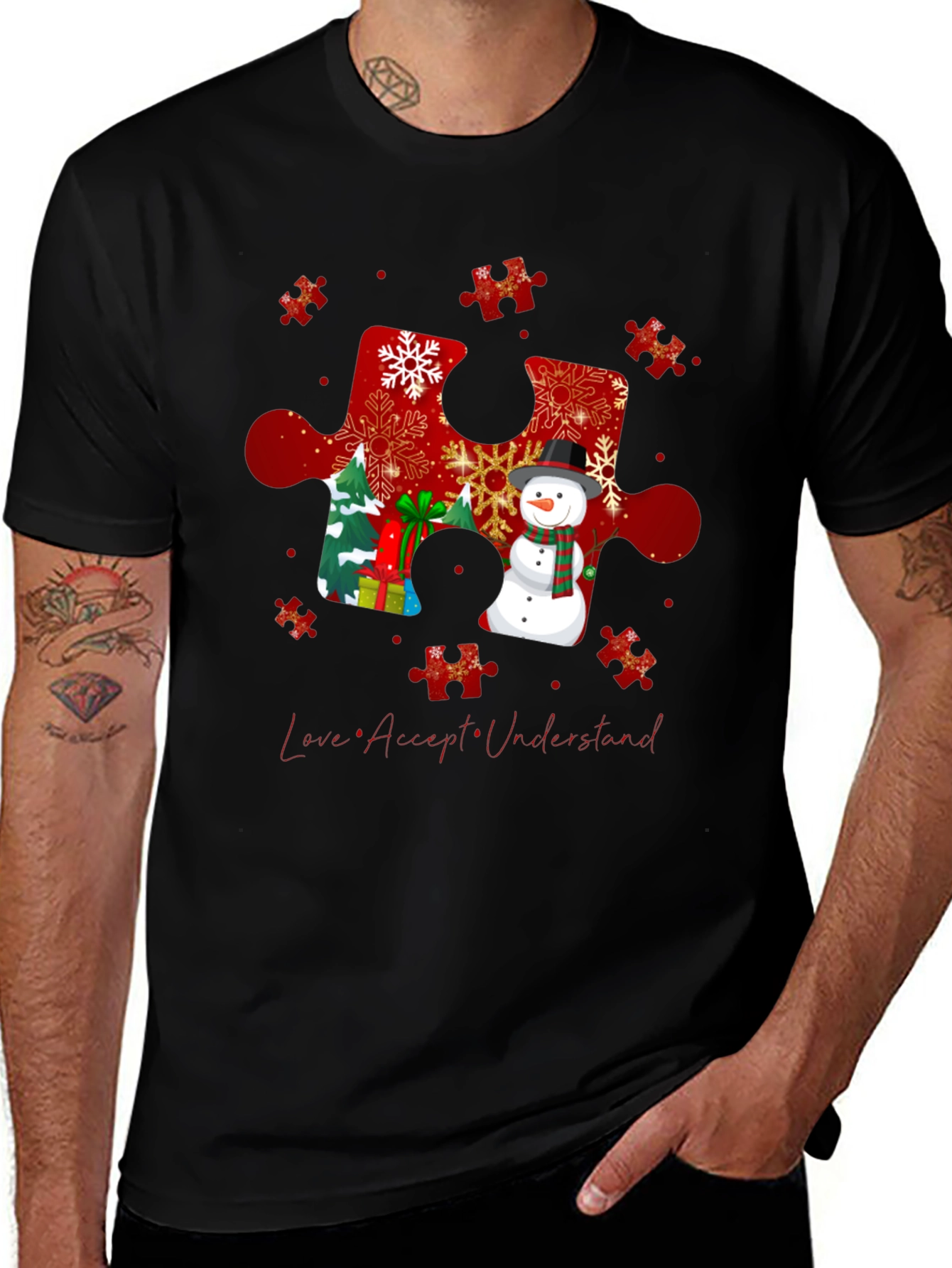 Autism Awareness Christmas Puzzle Piece T-Shirt