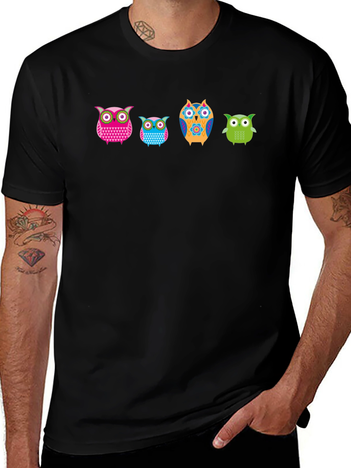 Variant 5 of Colorful Owl Graphic Tee - Casual Style