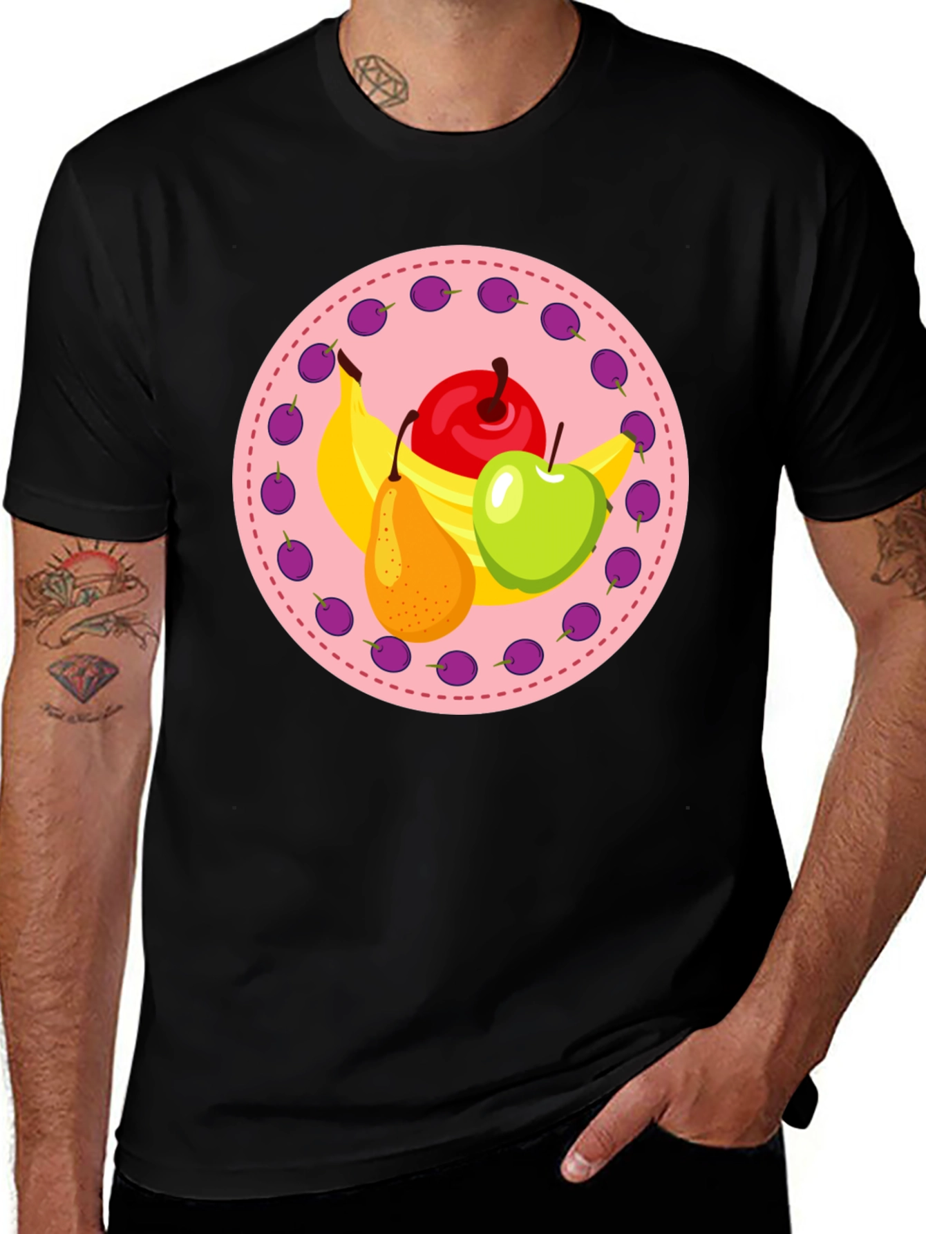 Black Fruit Medley Graphic Tee - Black Cotton Blend main image