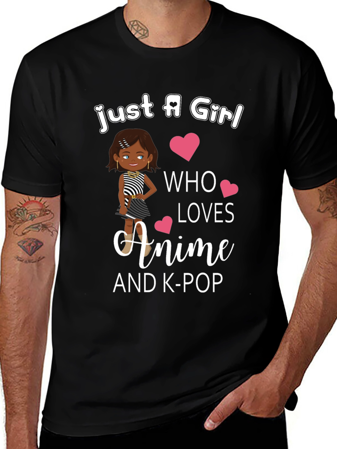 Anime K-Pop Girl Black Graphic Tee