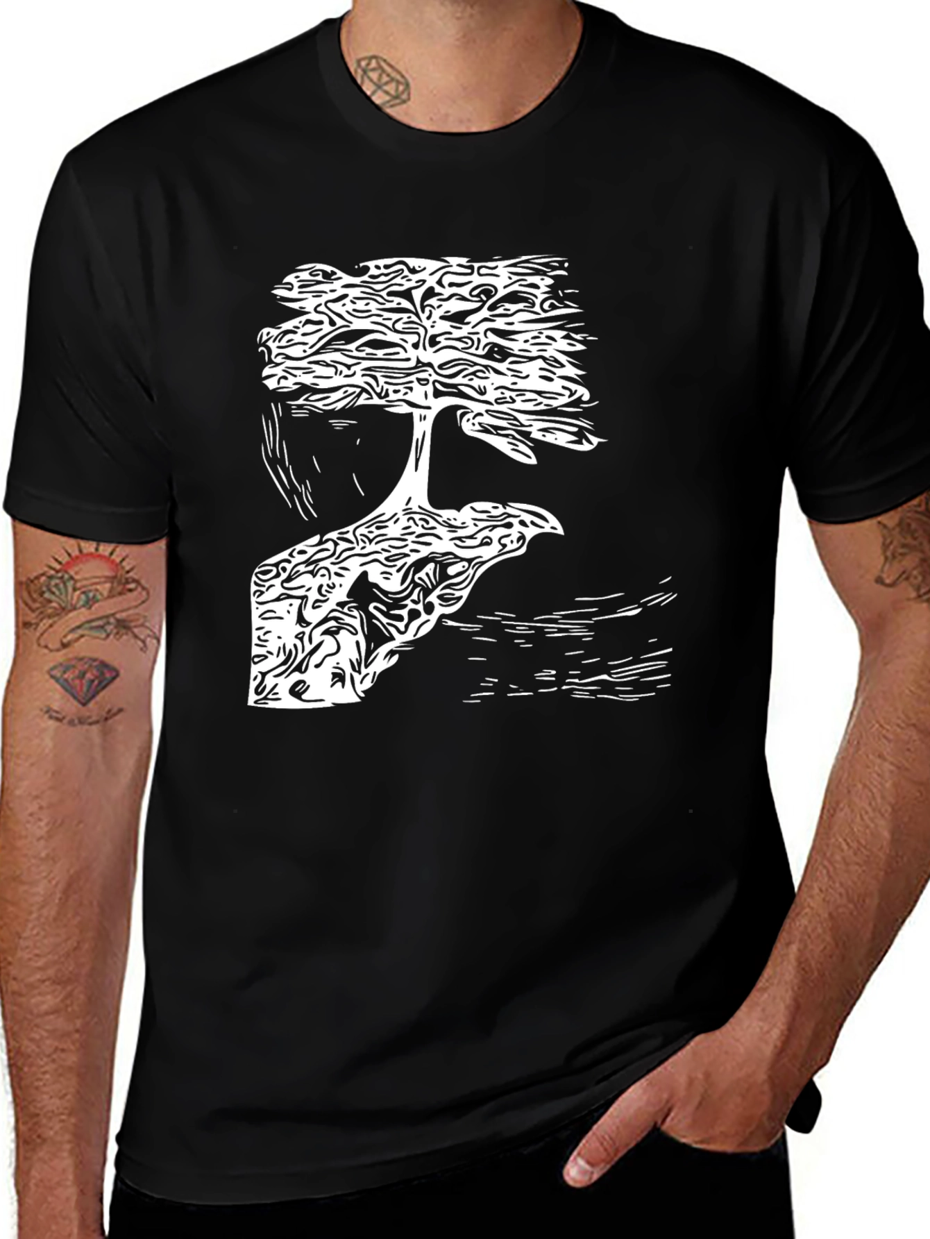 Bonsai Tree Graphic Tee - Stylish Black T-Shirt