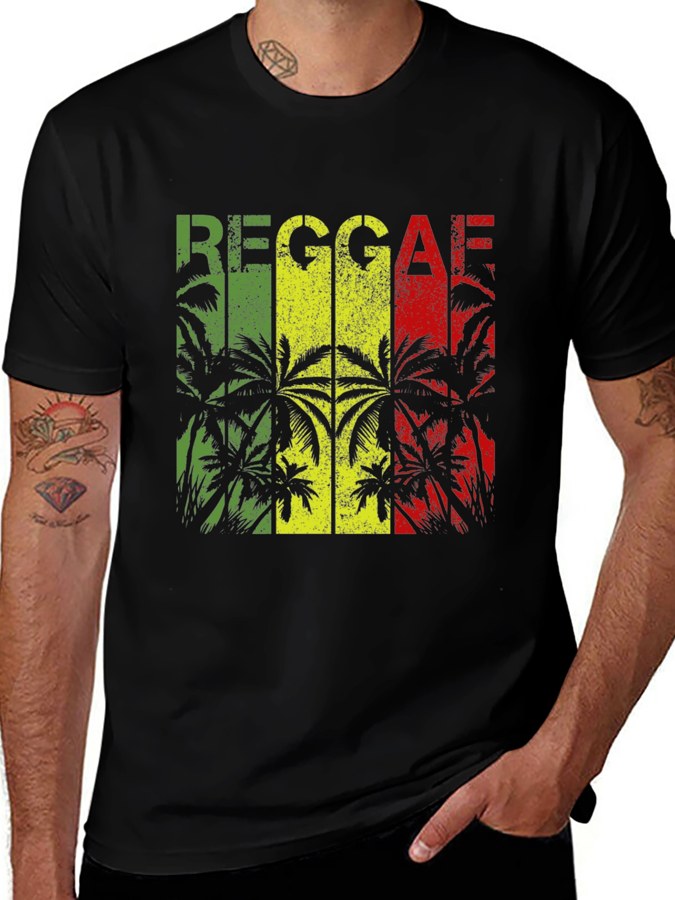 Variant 14 of Reggae Palm Tree T-Shirt - Black