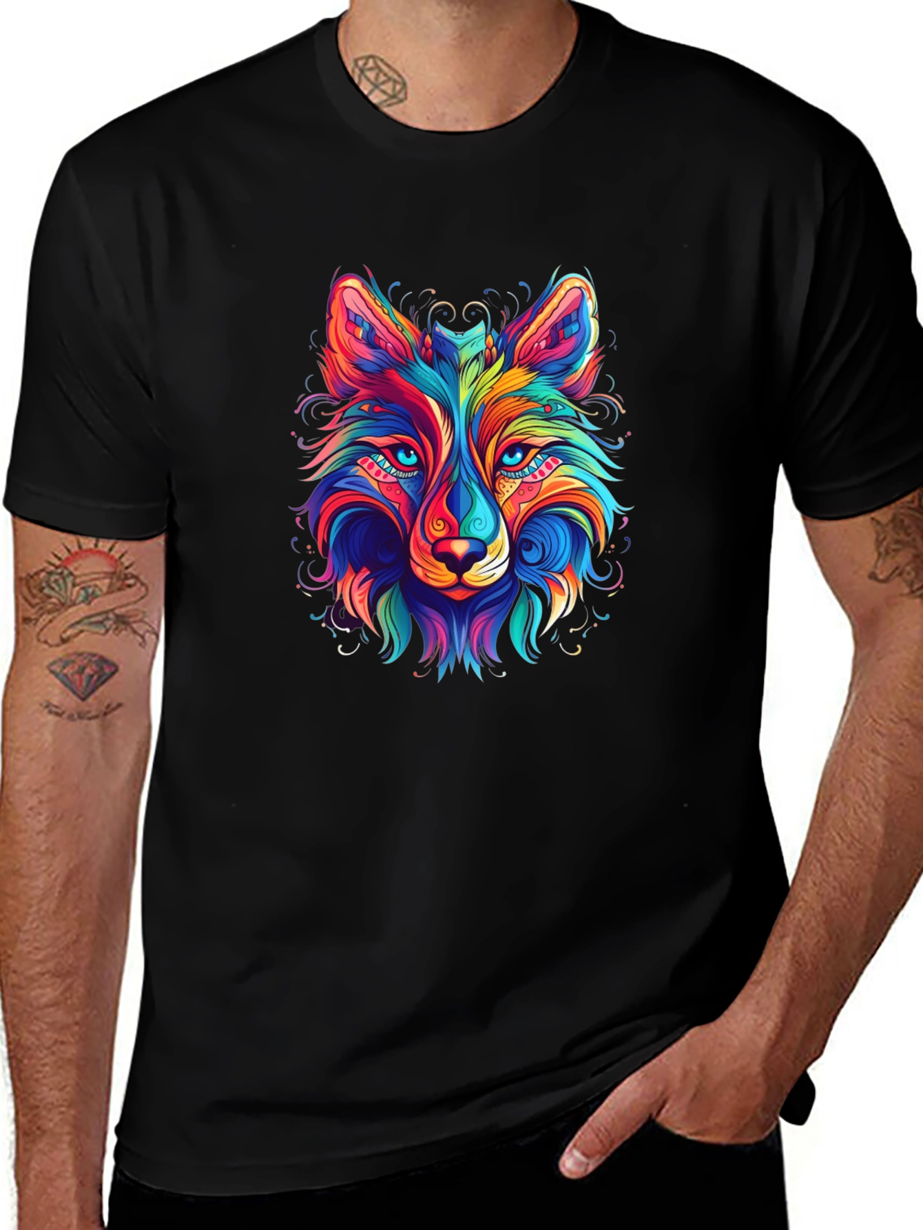 Variant 4 of Colorful Wolf Graphic Print T-Shirt