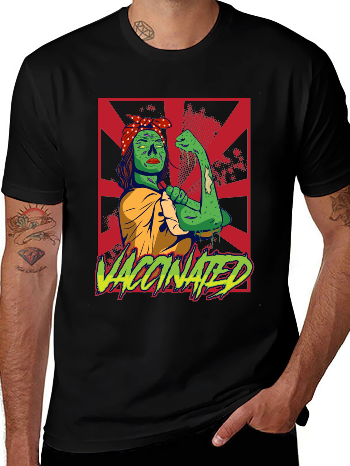Variant 10 of Vaccinated Zombie Rosie the Riveter Graphic Tee