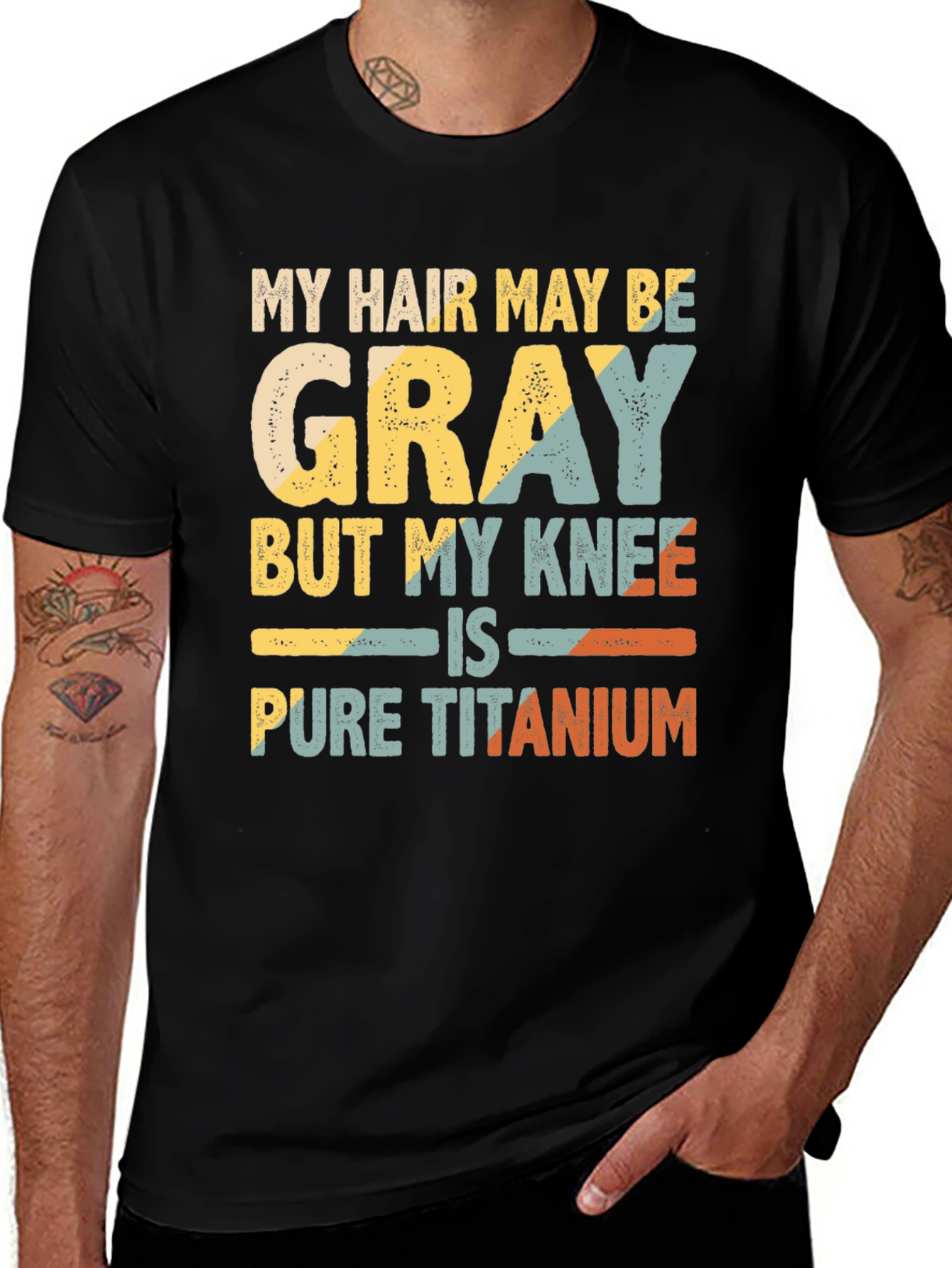 Variant 25 of Gray Hair Pure Titanium Knee Funny T-Shirt