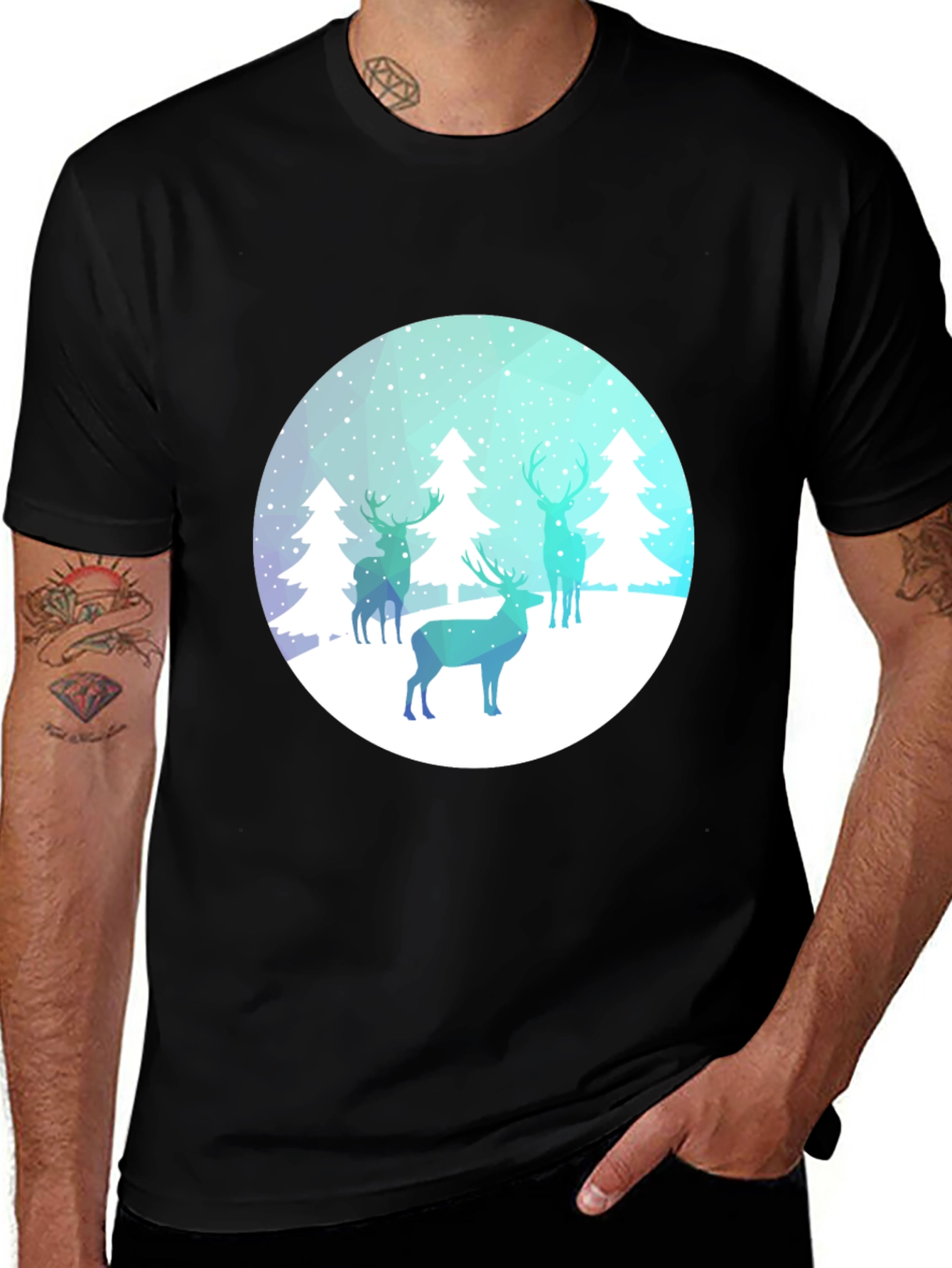 Variant 22 of Winter Deer Graphic Tee - Black