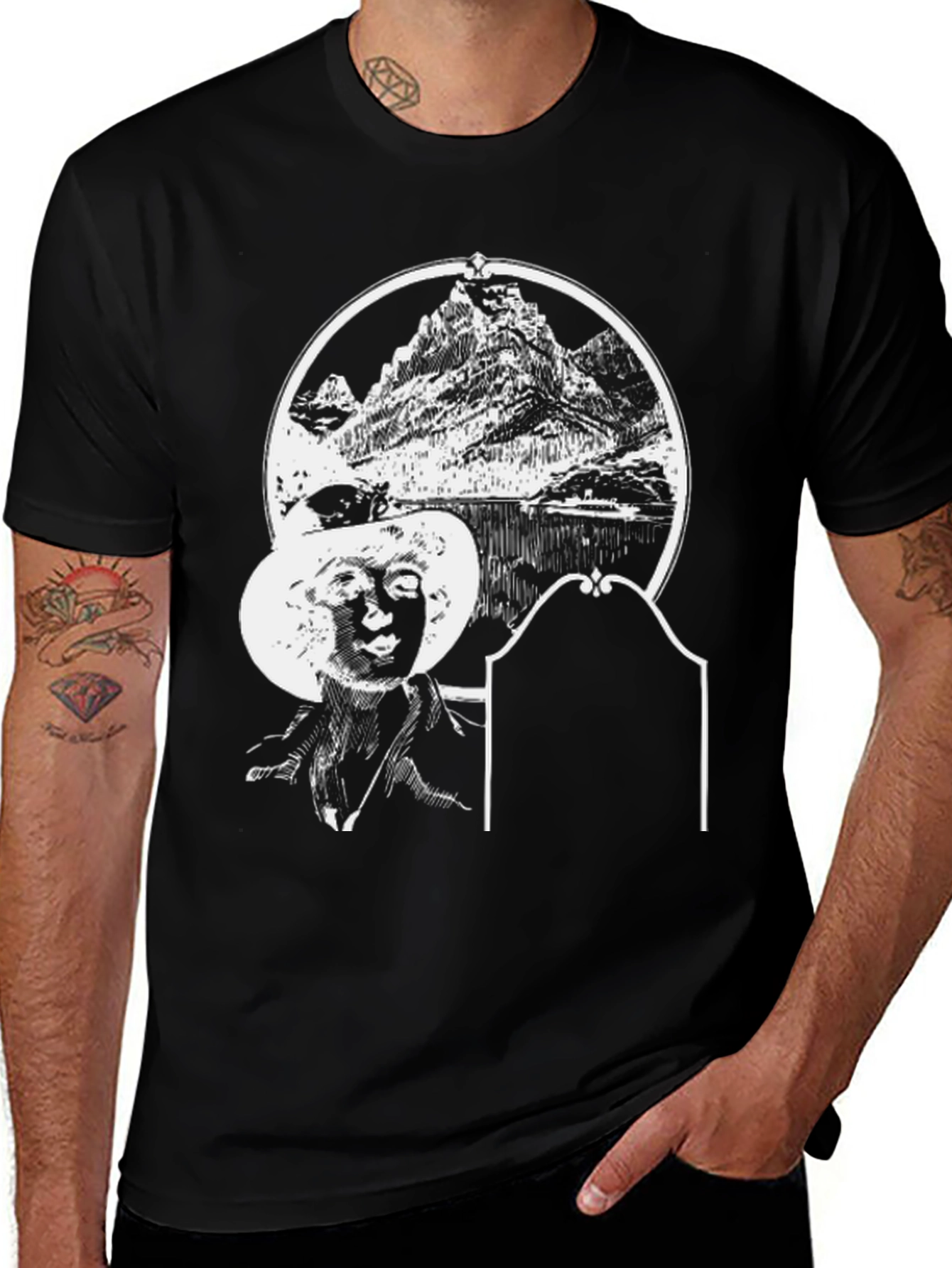 Variant 15 of Mountain & Portrait Graphic Print Black T-Shirt
