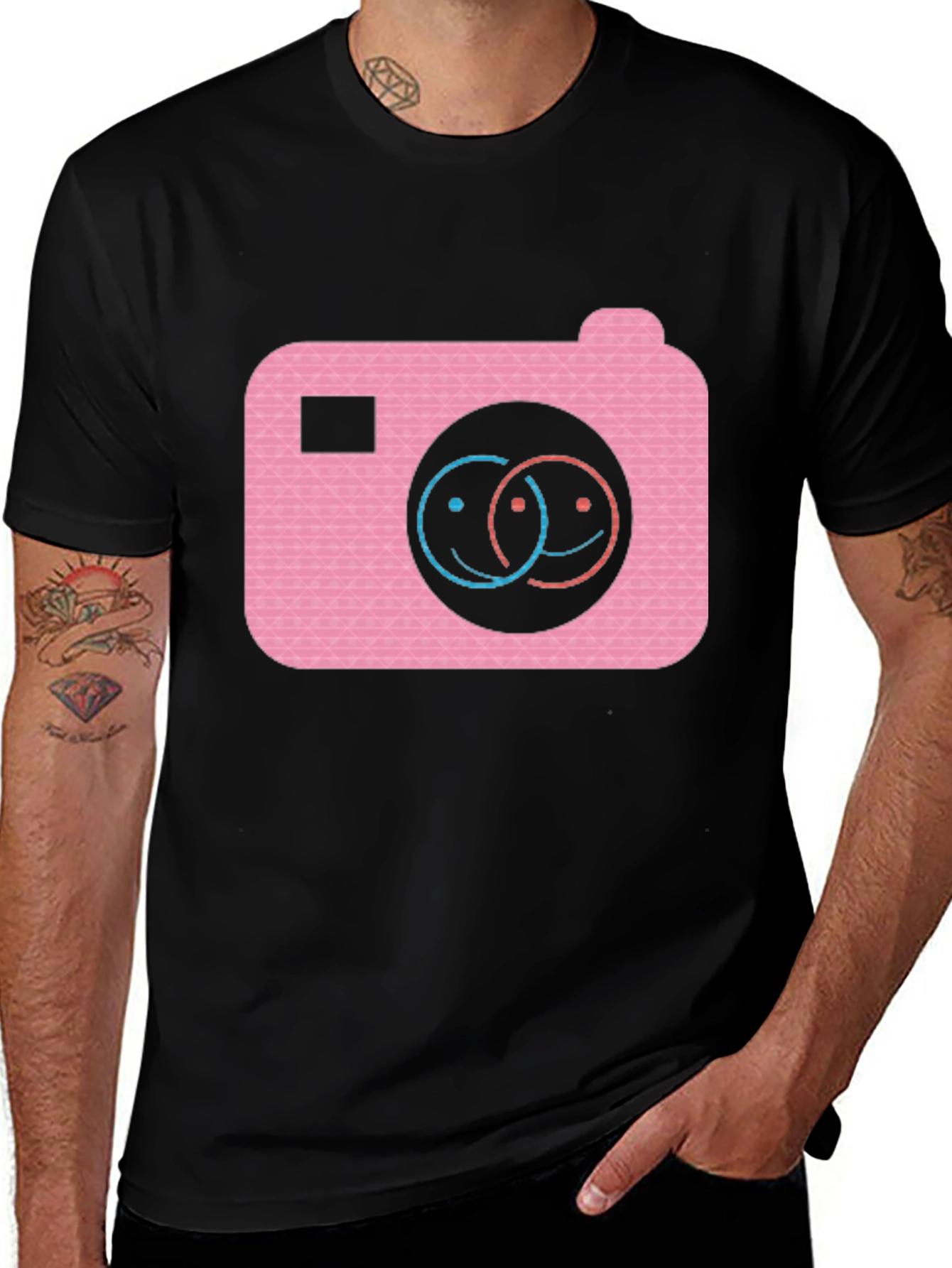 Variant 12 of Smile Camera Graphic Tee - Black Cotton Blend