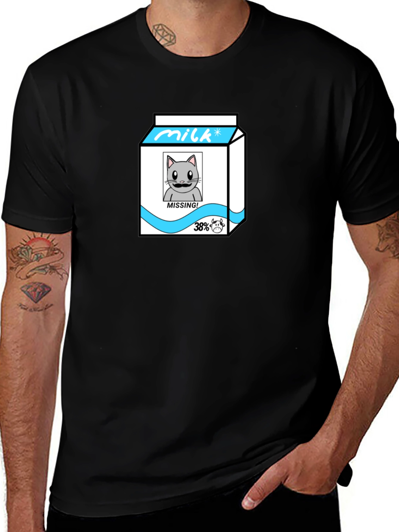 Variant 24 of Funny Missing Cat Milk Cartoon T-Shirt