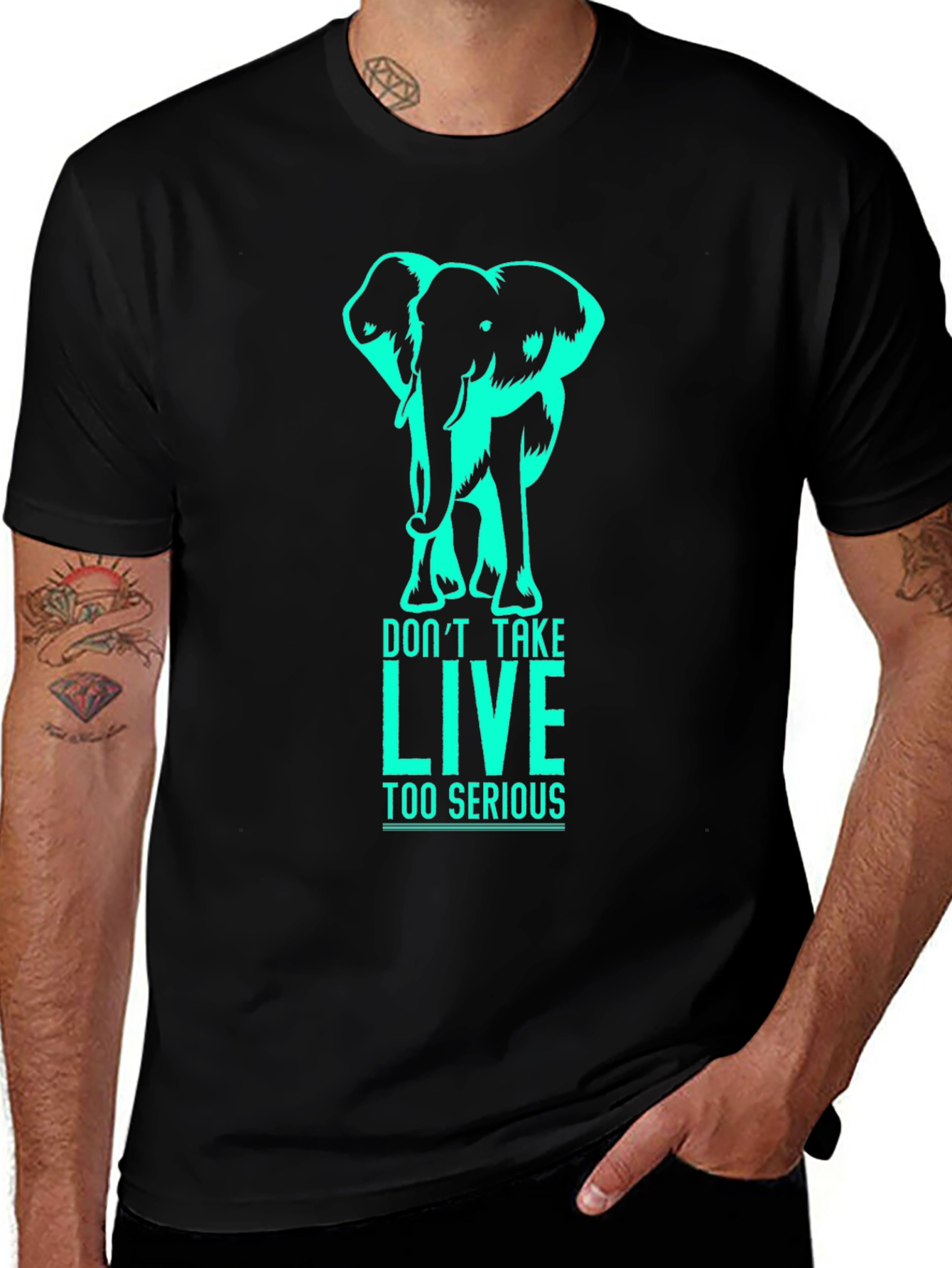 Black Elephant Graphic T-Shirt - Don't Take LIVE Too Serious main image