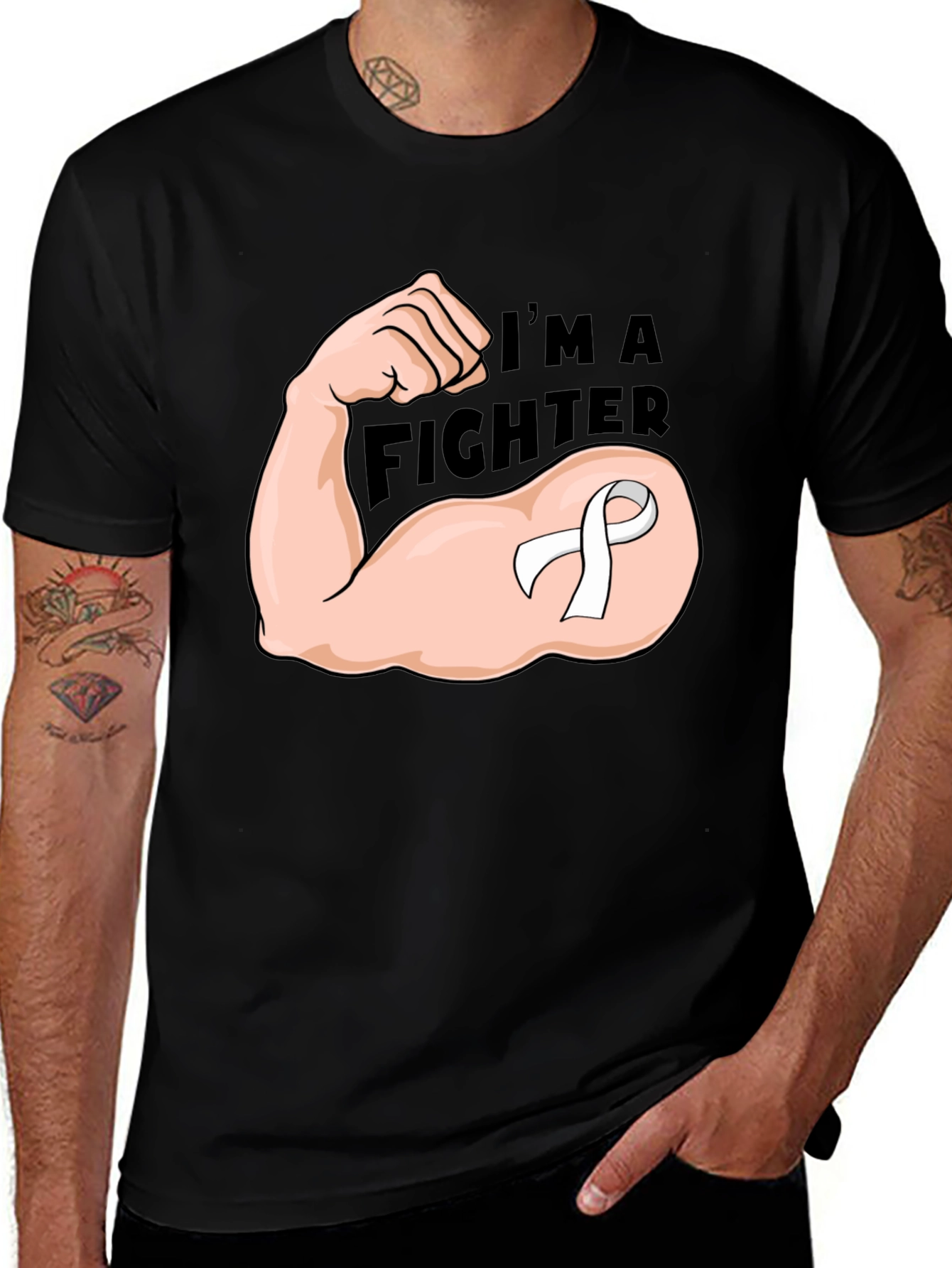 Variant 19 of I'm A Fighter Graphic T-Shirt - Strong Arm Ribbon Tee