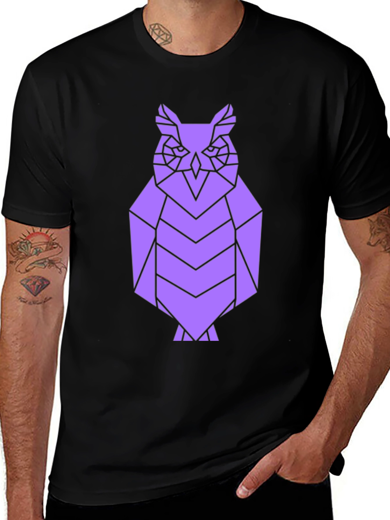 Variant 4 of Geometric Owl Tee - Black Cotton Graphic T-Shirt