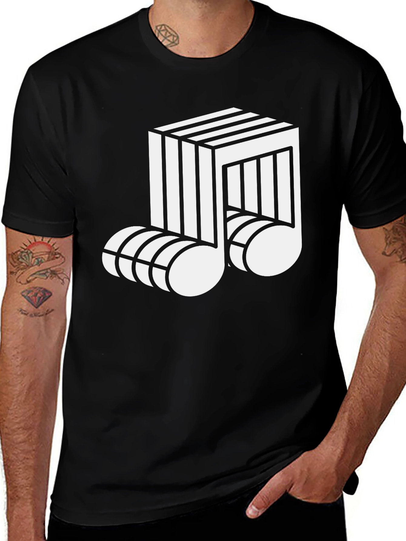 Variant 3 of Optical Illusion Music Note Graphic Tee - Black