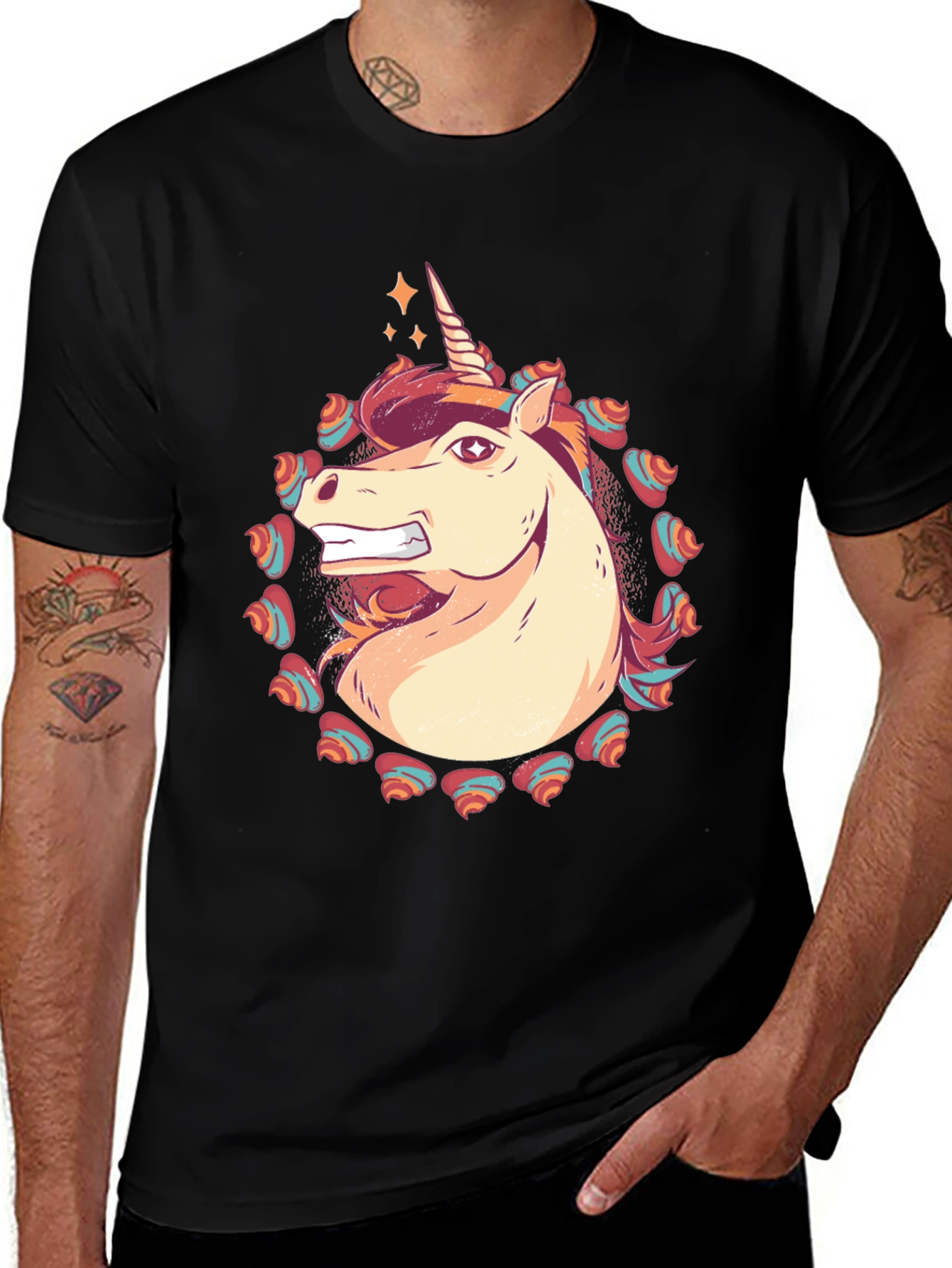 Variant 14 of Unicorn T-Shirt - Black Cotton Blend Graphic Tee