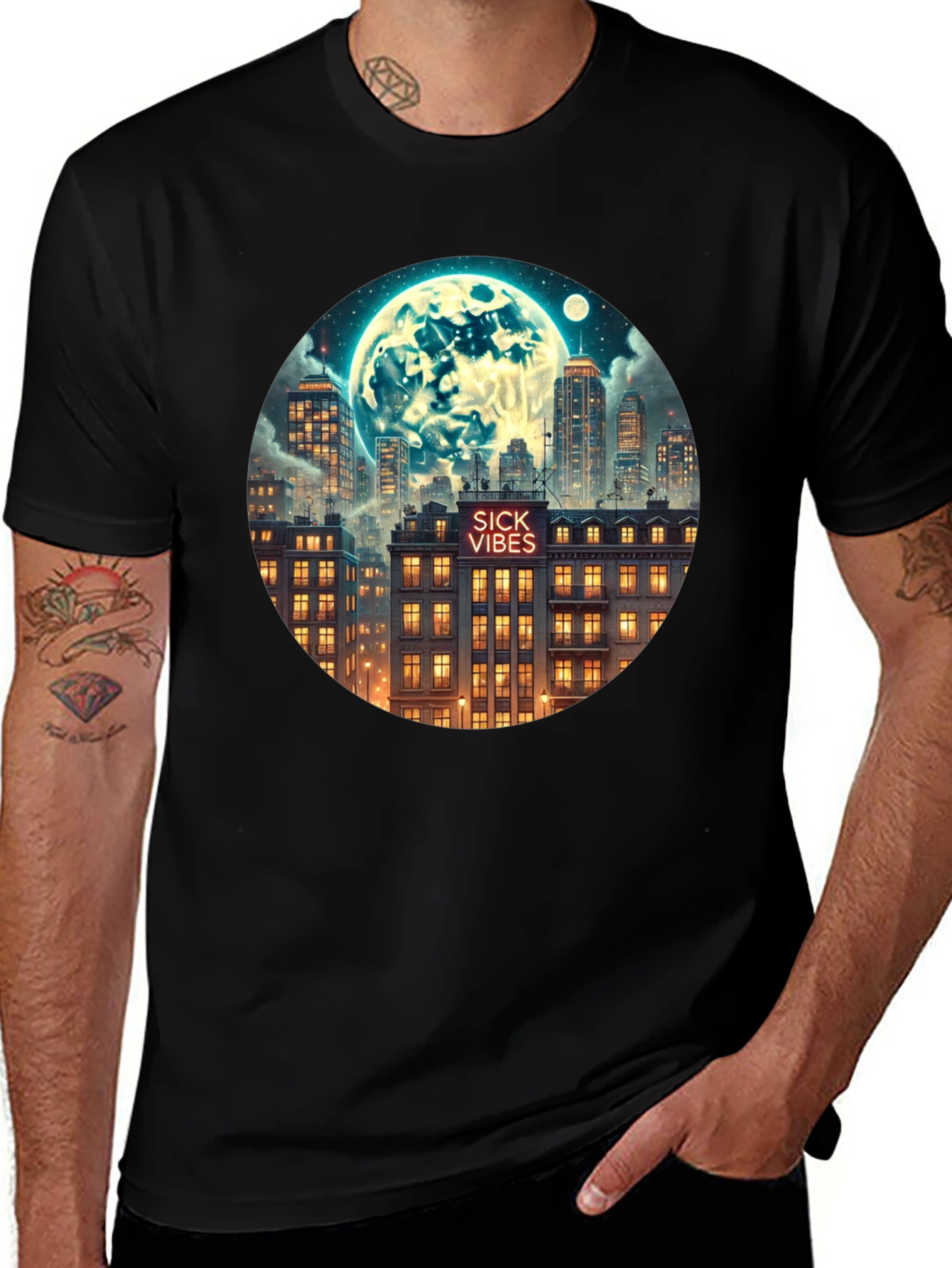 Sick Vibes Cityscape Graphic T-Shirt