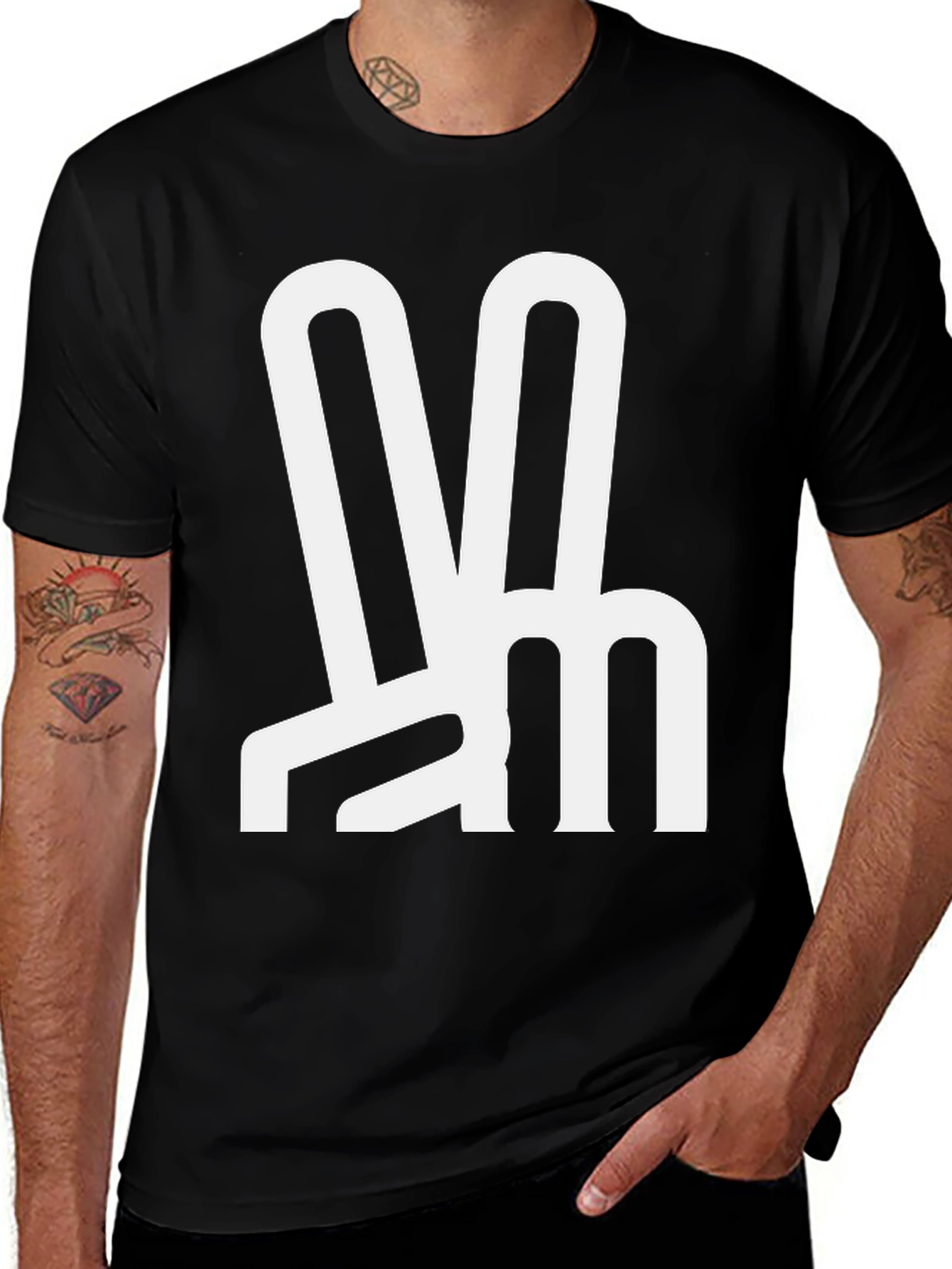 Variant 29 of Peace Sign Graphic Tee - Black Crew Neck T-Shirt