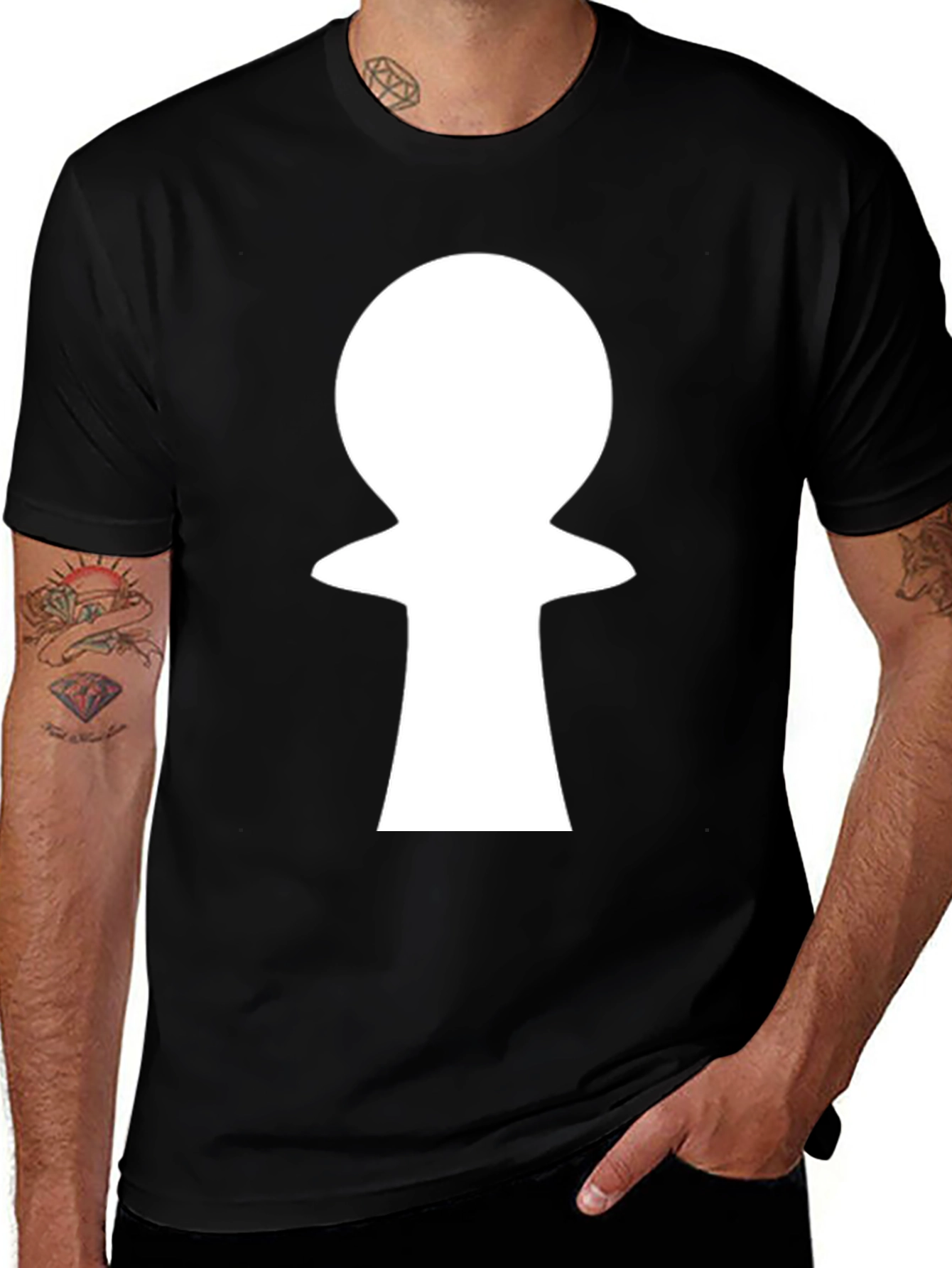 Variant 13 of Minimalist White Keyhole Graphic Black T-Shirt