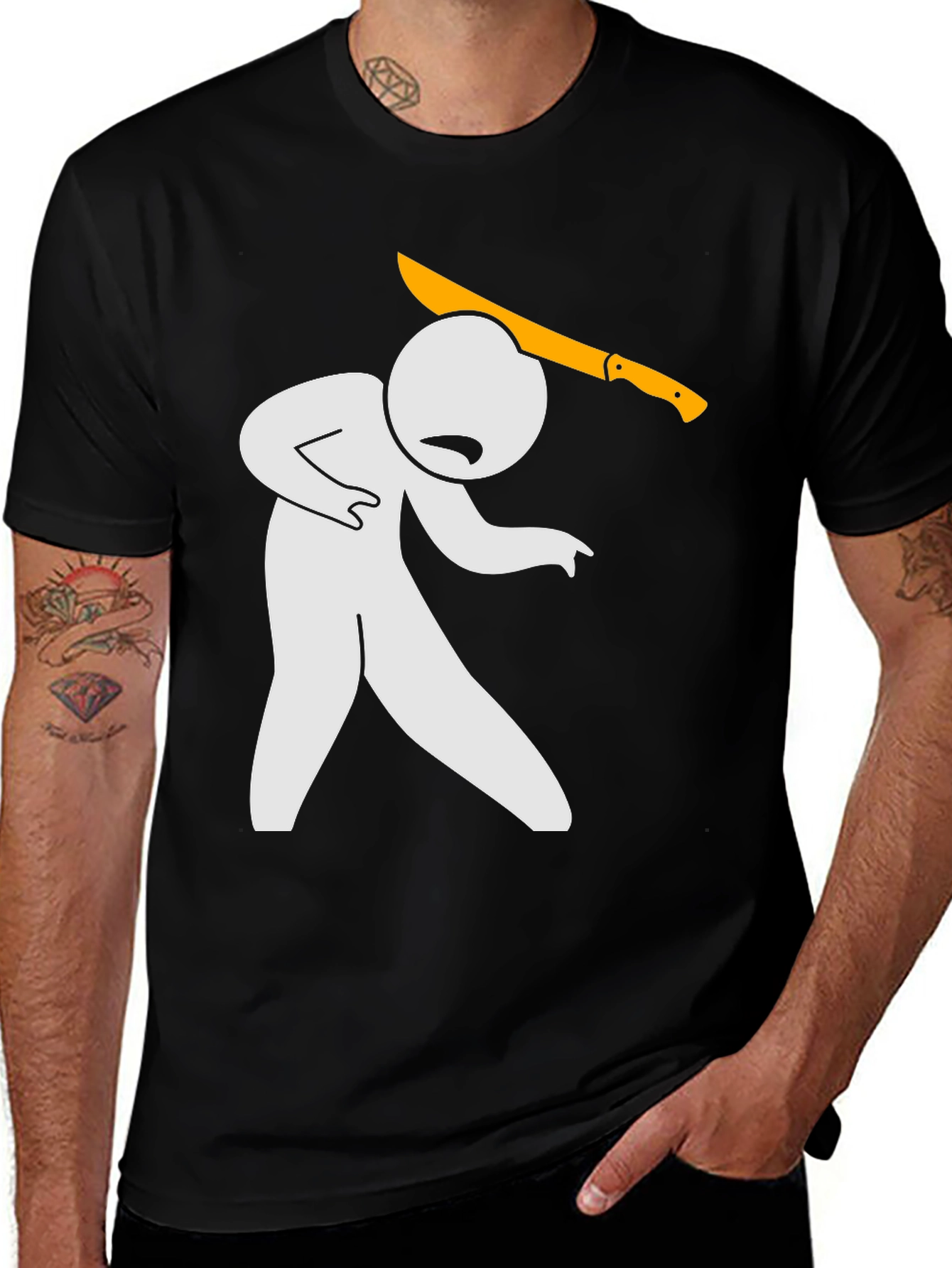 Humorous Graphic T-Shirt - Stick Figure Machete