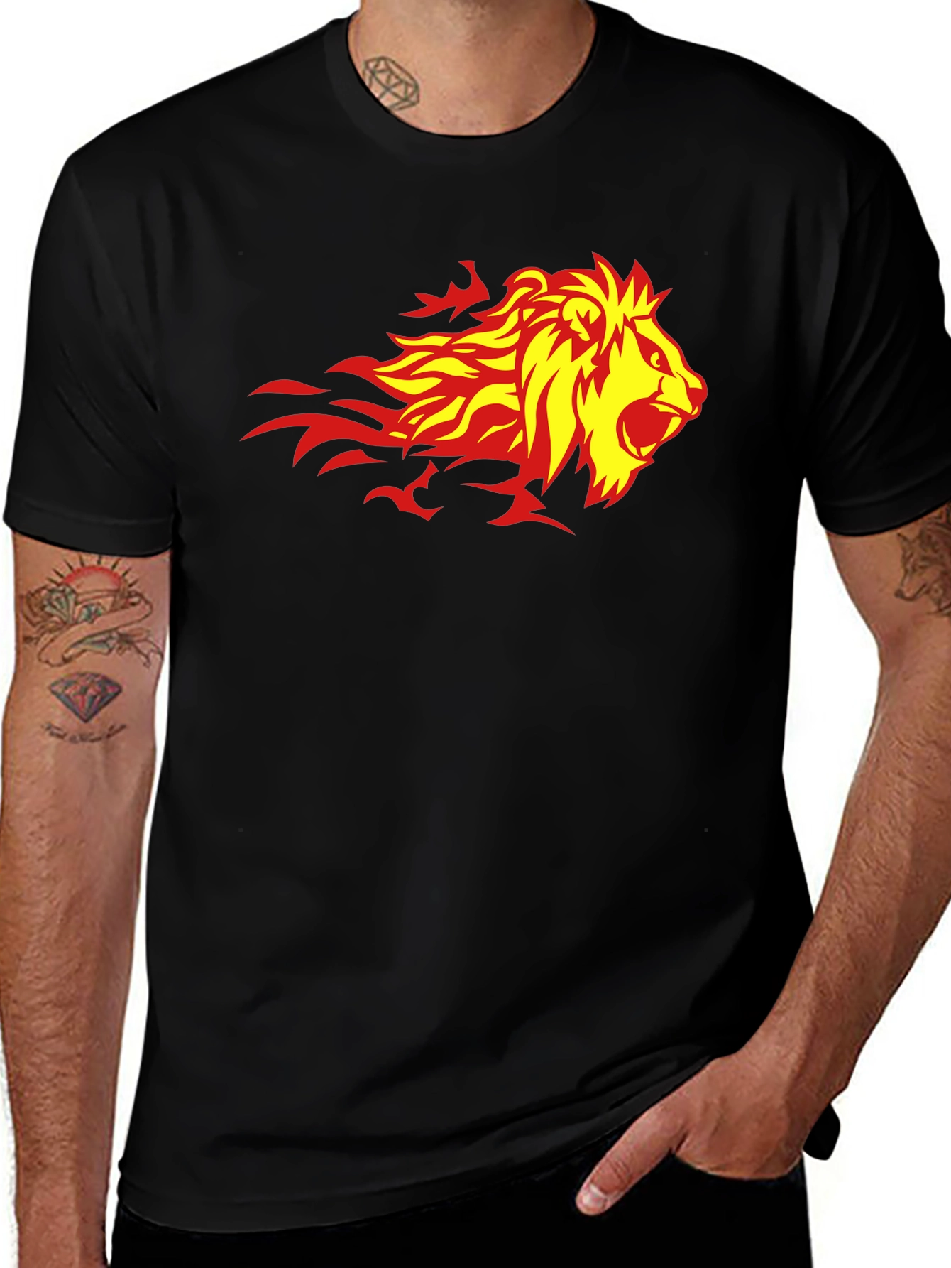 Variant 11 of Fiery Lion Graphic Tee - Bold Black T-Shirt