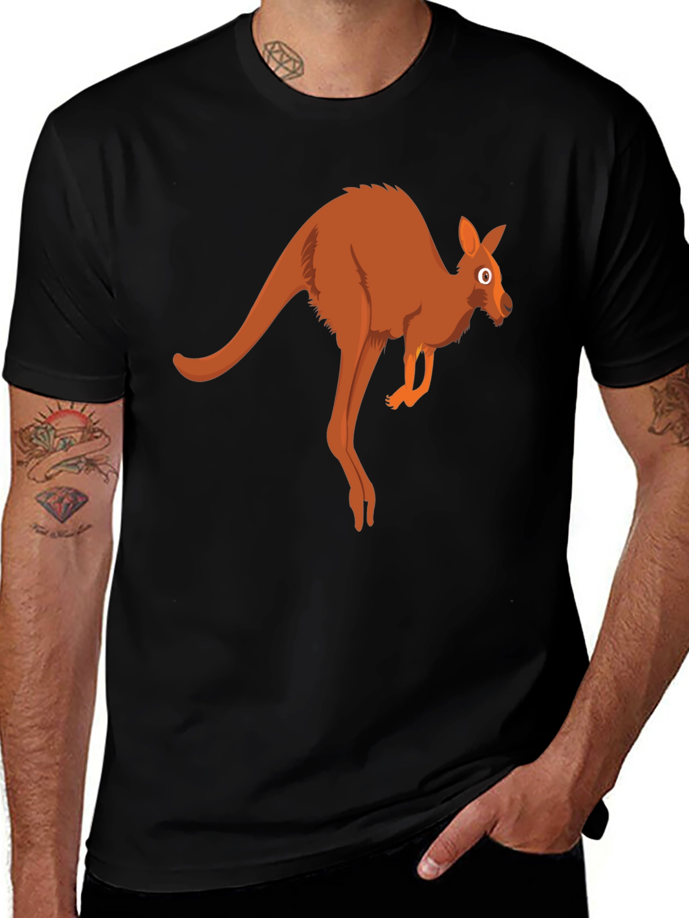 Variant 30 of Kangaroo Graphic T-Shirt - Black Cotton Blend