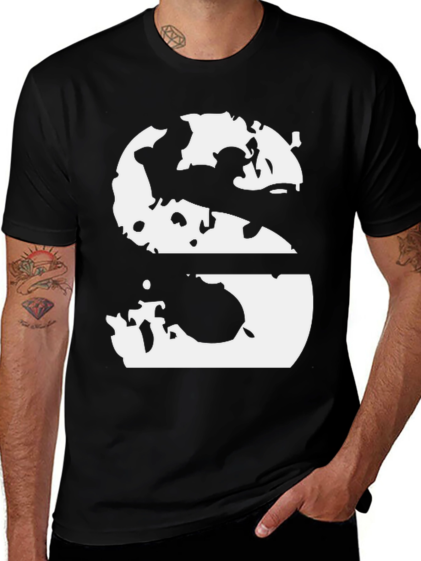 Variant 26 of Abstract S Graphic Tee - Black Cotton Casual Shirt