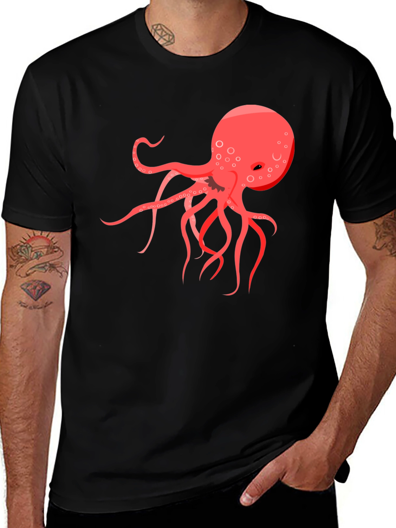 Variant 10 of Red Octopus Graphic T-Shirt - Sea Life Design
