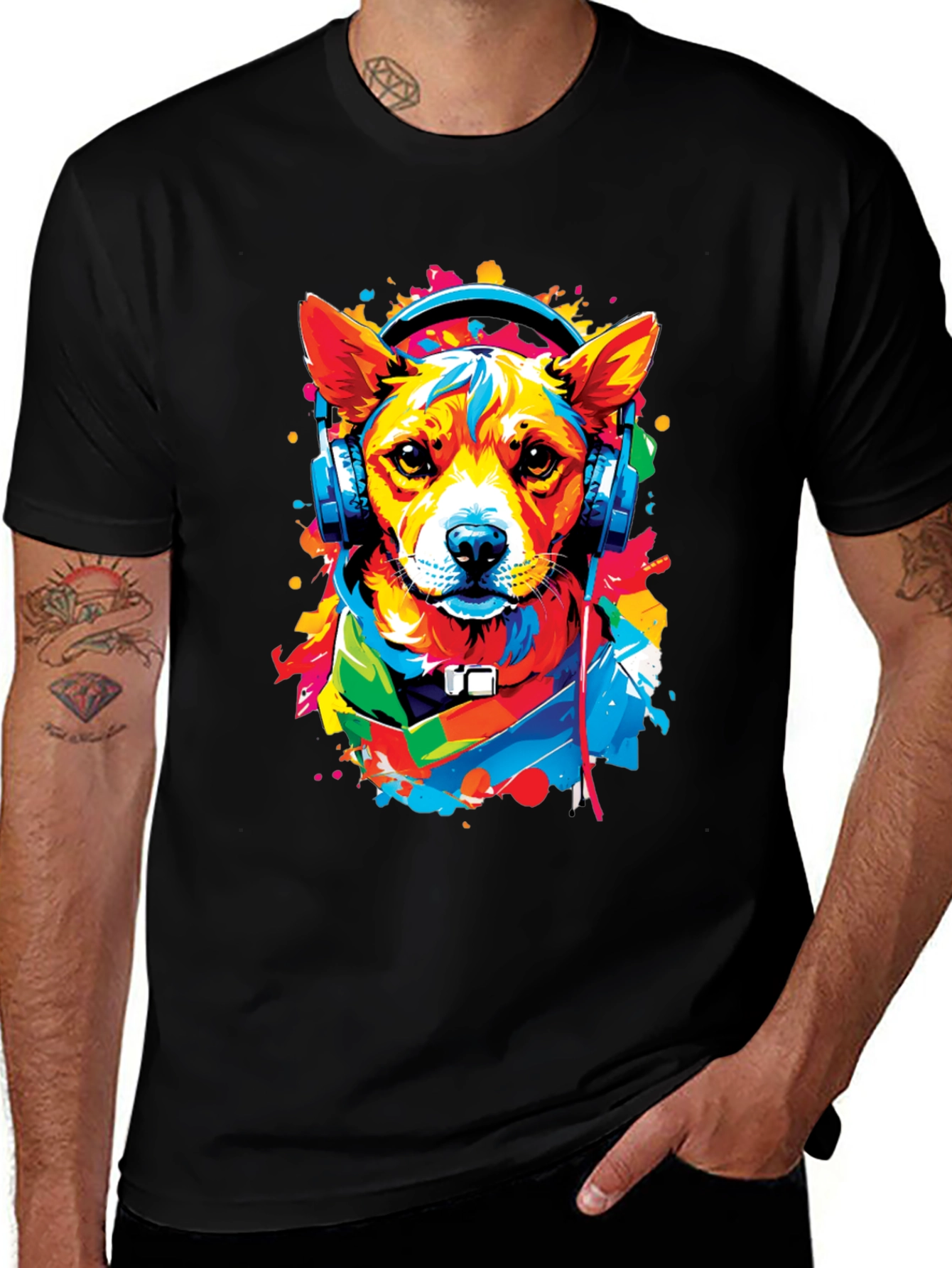 Variant 5 of Dog in Headphones Graphic Tee - Trendy Style
