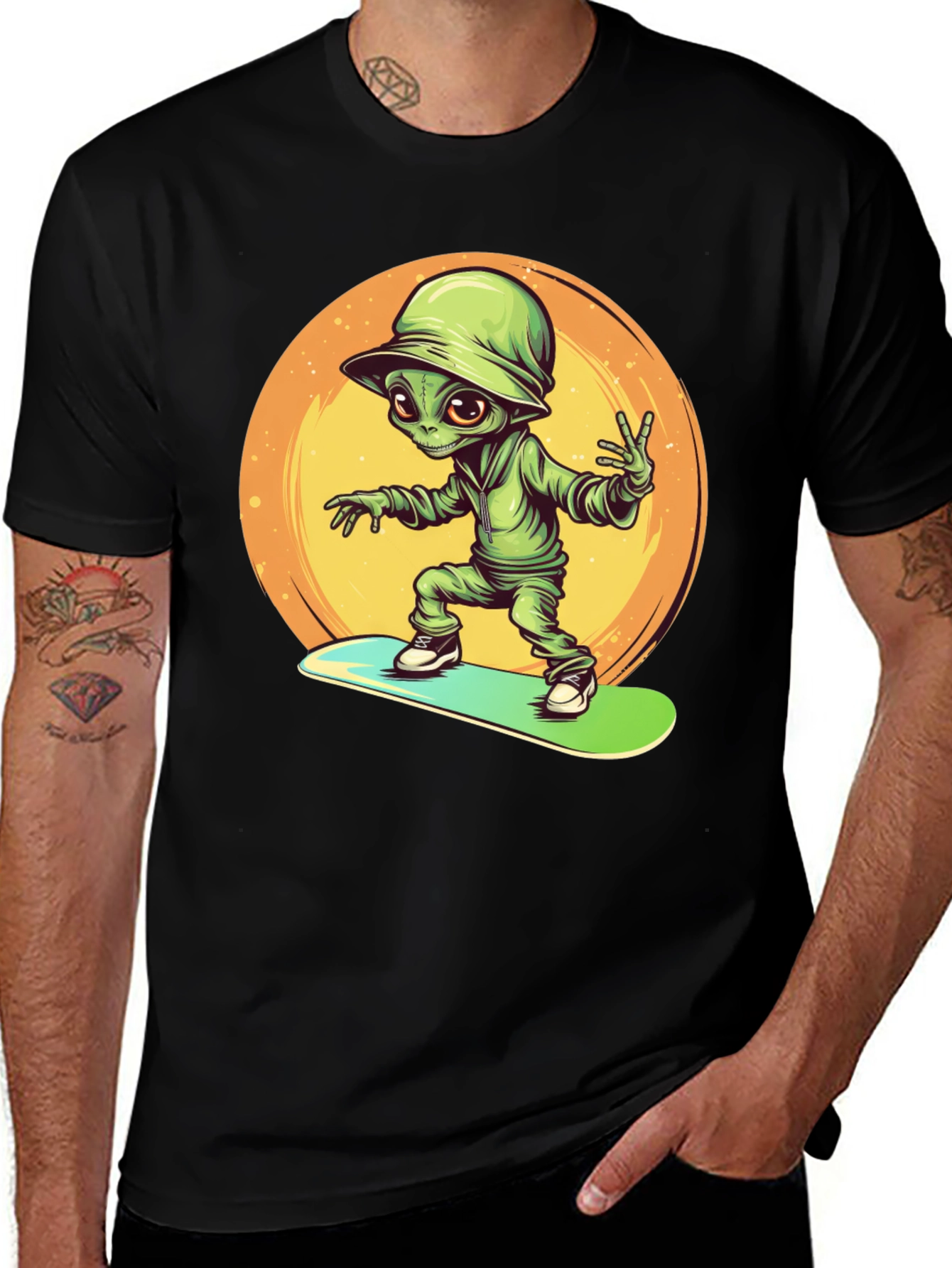 Variant 3 of Alien Skater Graphic Tee - Cool Black T-Shirt