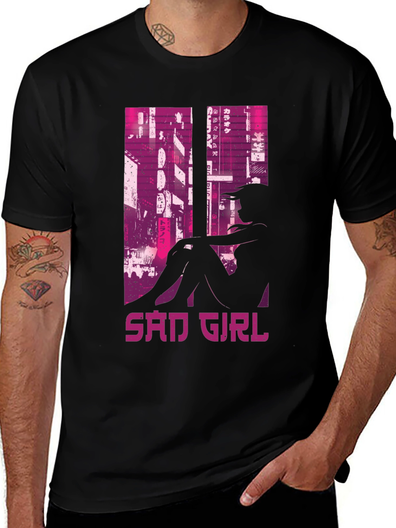 Sad Girl Anime T-Shirt, Cyberpunk Style