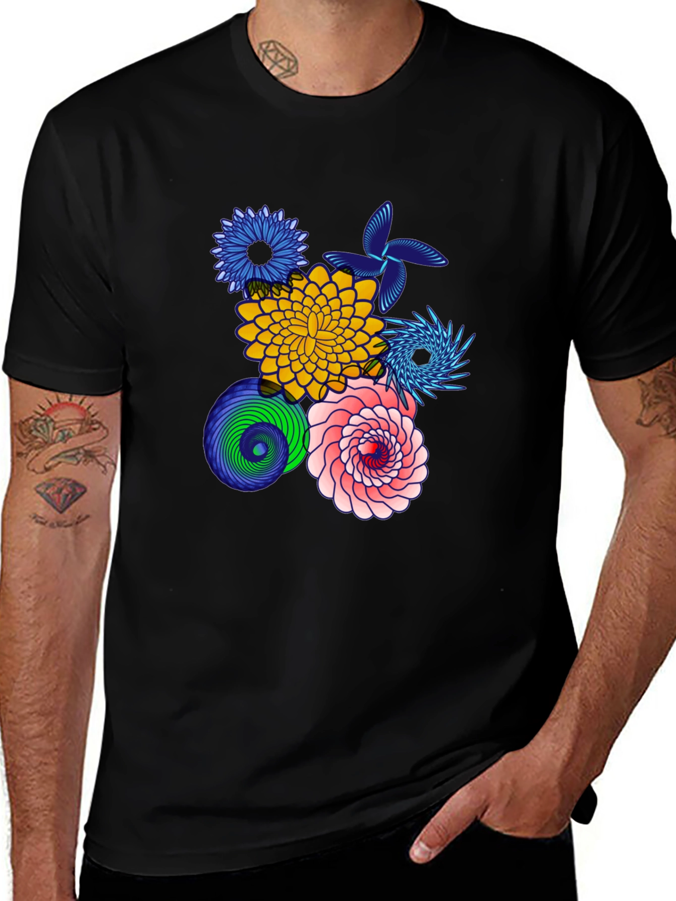 Variant 19 of Floral Art Black T-Shirt
