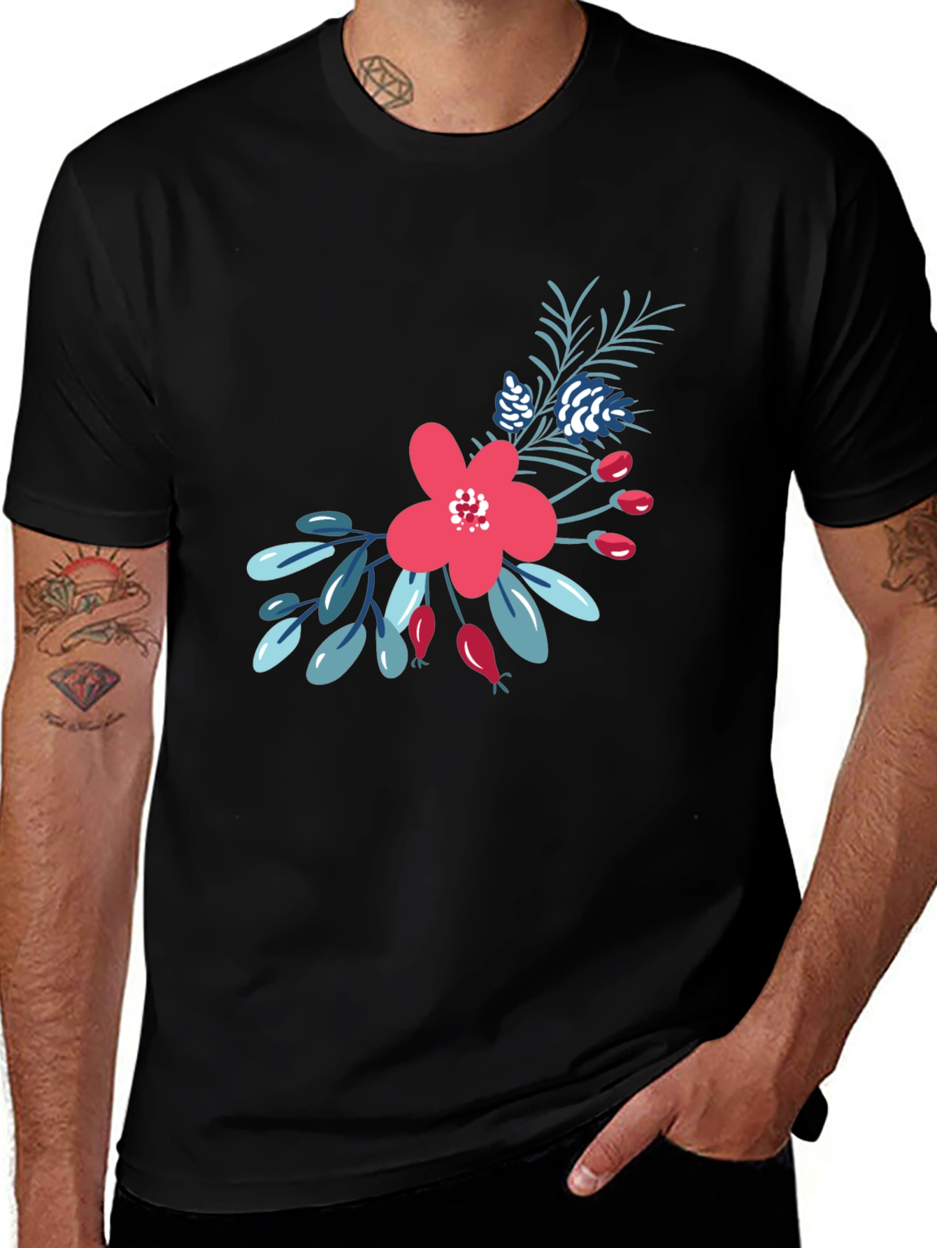 Variant 2 of Floral Graphic Print Tee - Black