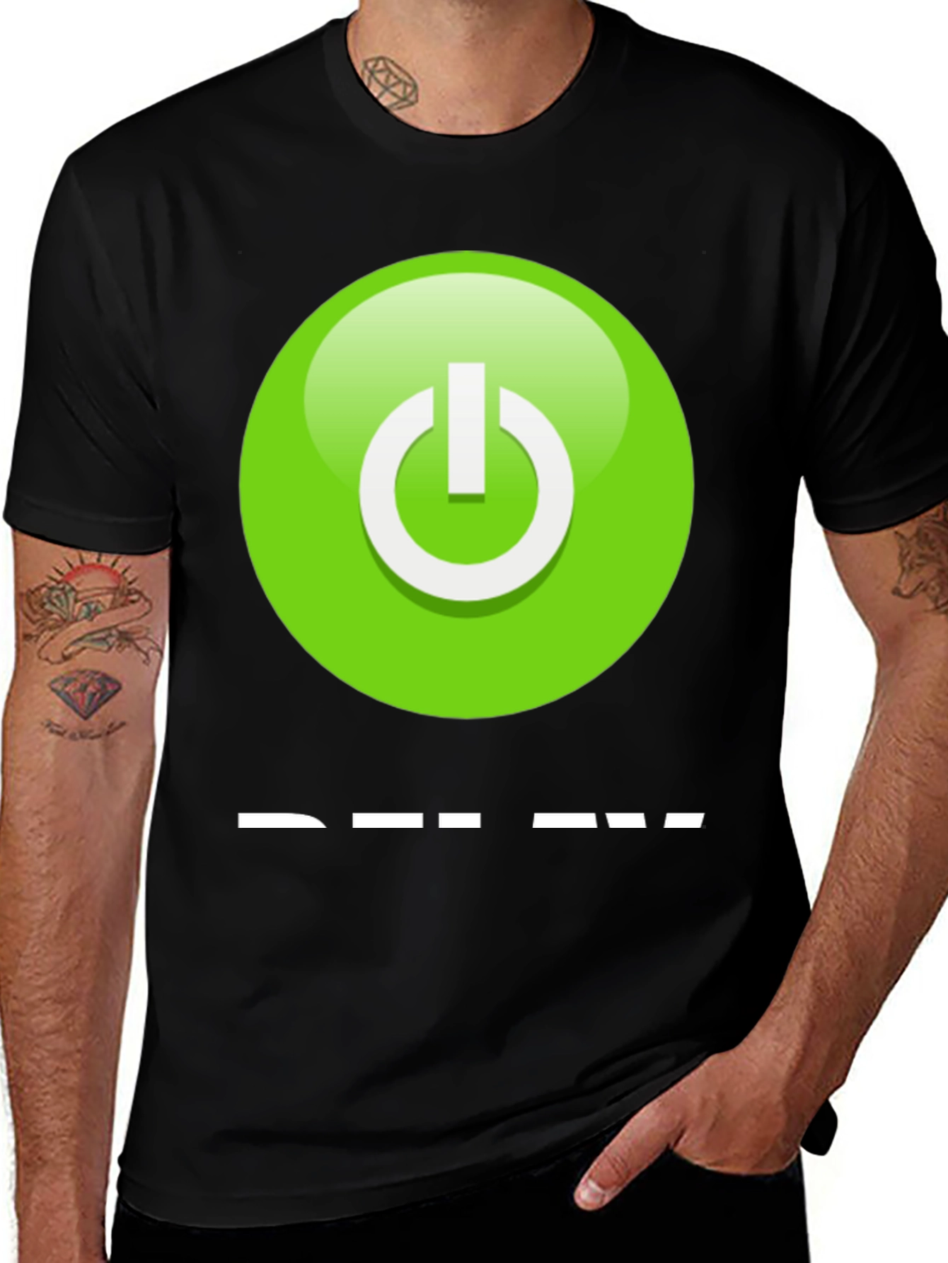 Variant 10 of Green Power Button Black T-Shirt