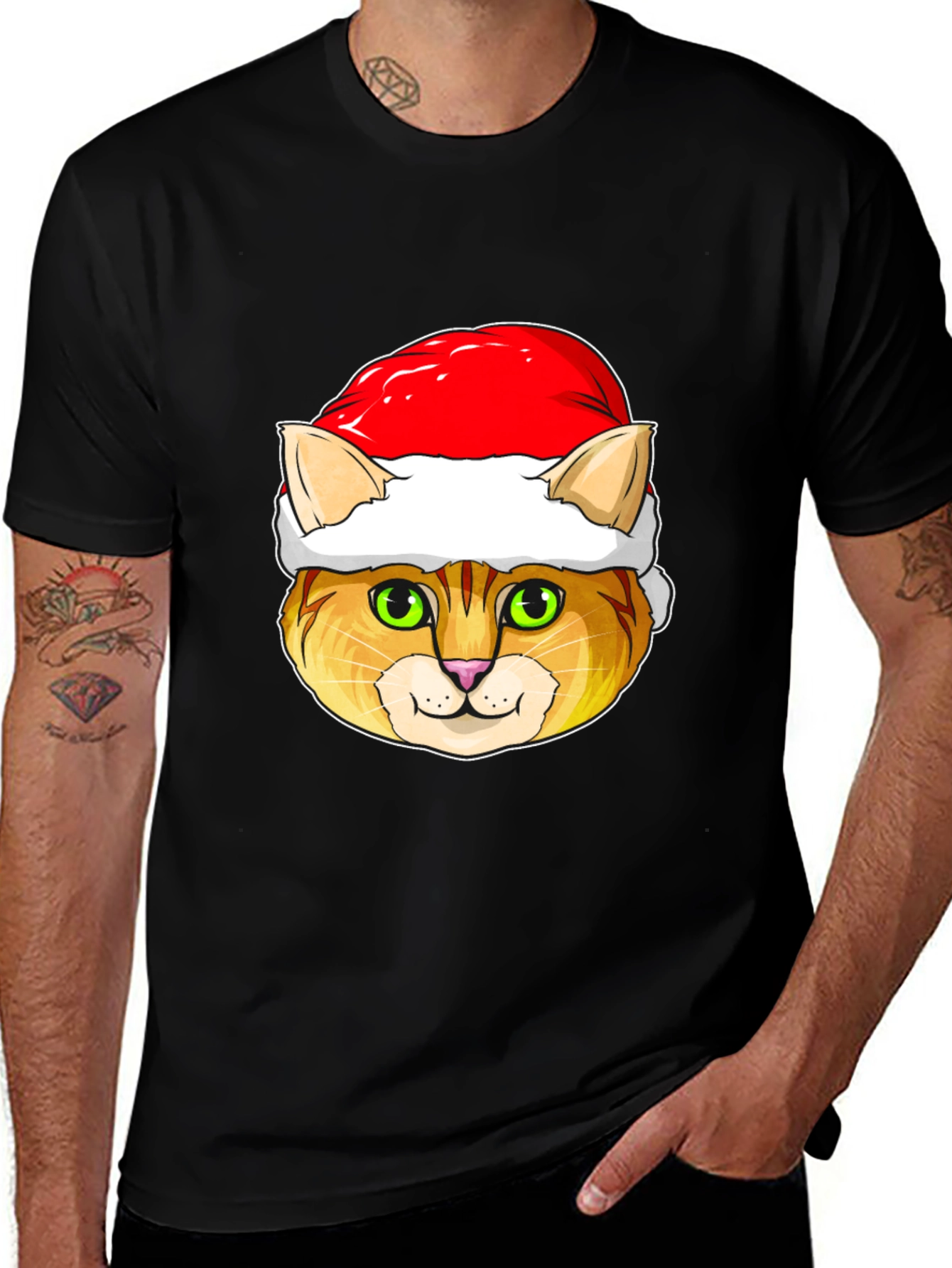 Variant 15 of Festive Cat Santa Hat Graphic T-Shirt