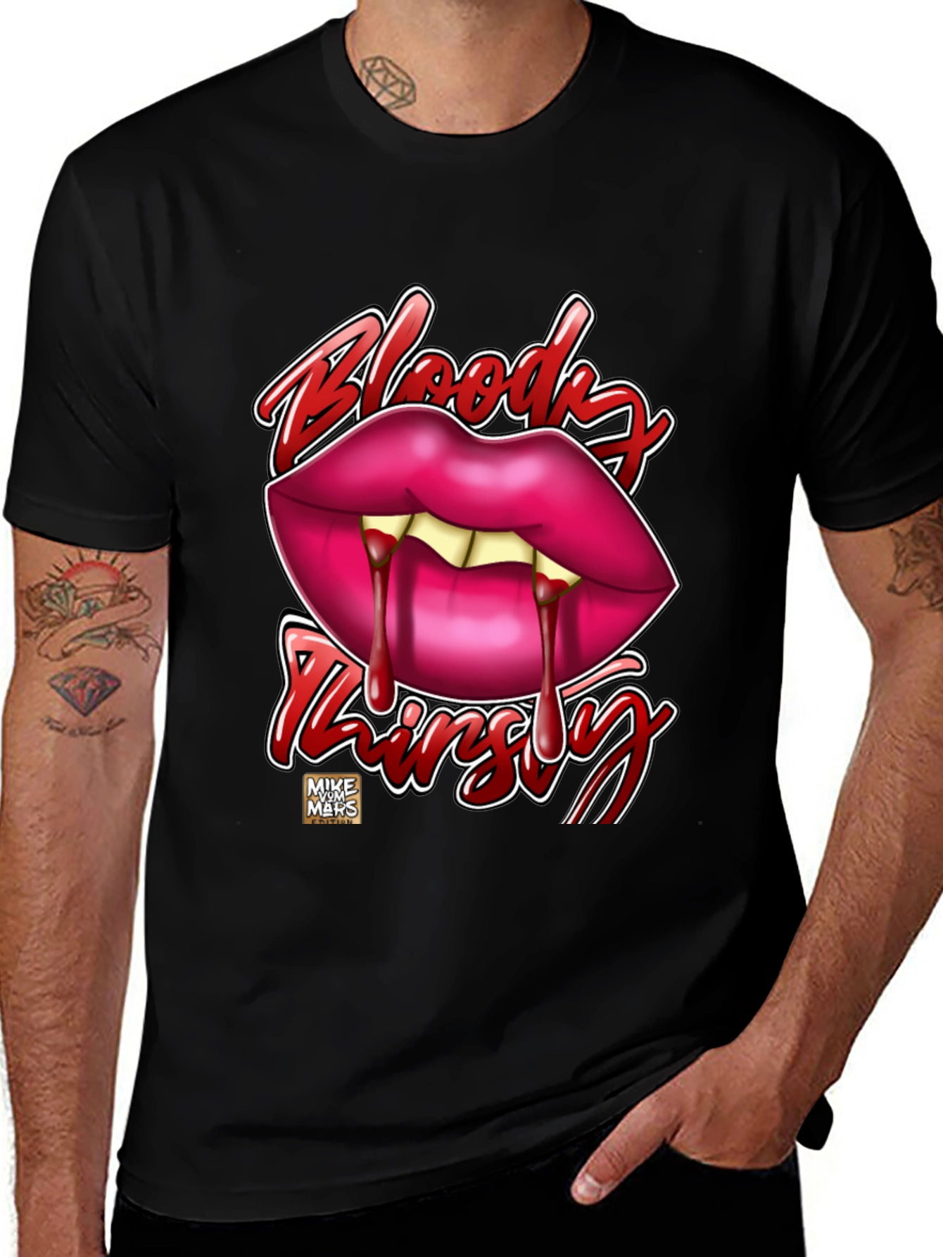 Variant 27 of Bloody Thirsty Vampire Lips Graphic Tee - Black