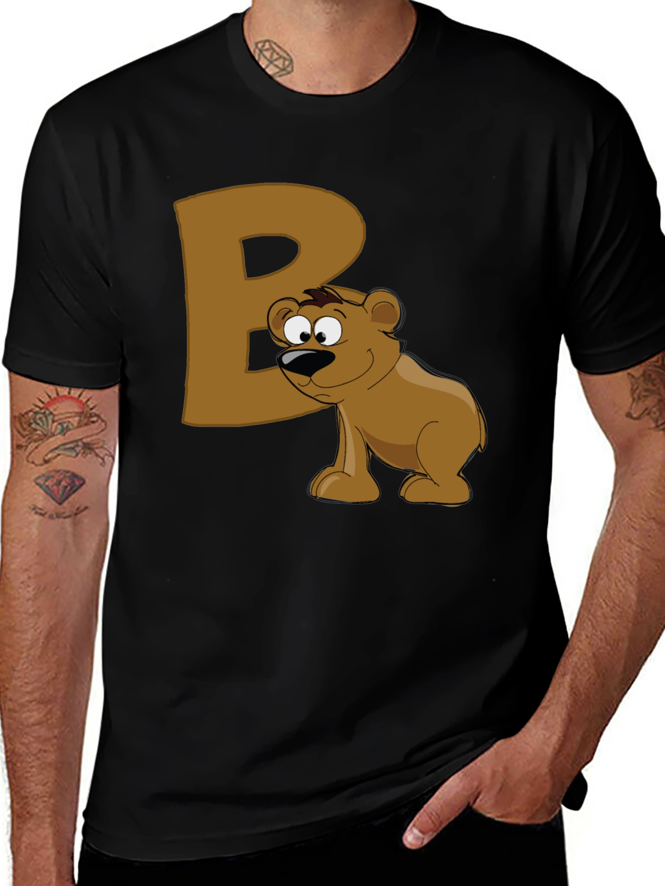 Variant 9 of Bear Letter B Black T-Shirt - Cartoon Animal Tee