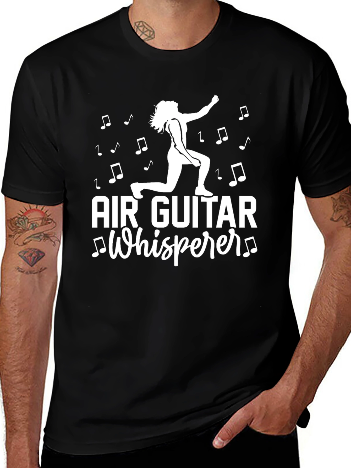 Variant 16 of Air Guitar Whisperer Graphic Tee - Black Cotton