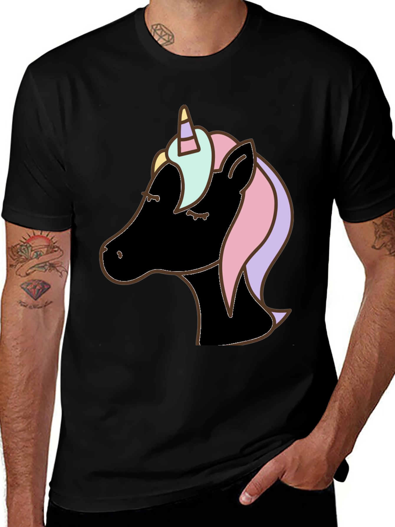 Variant 9 of Unicorn Graphic T-Shirt - Black Cotton Tee
