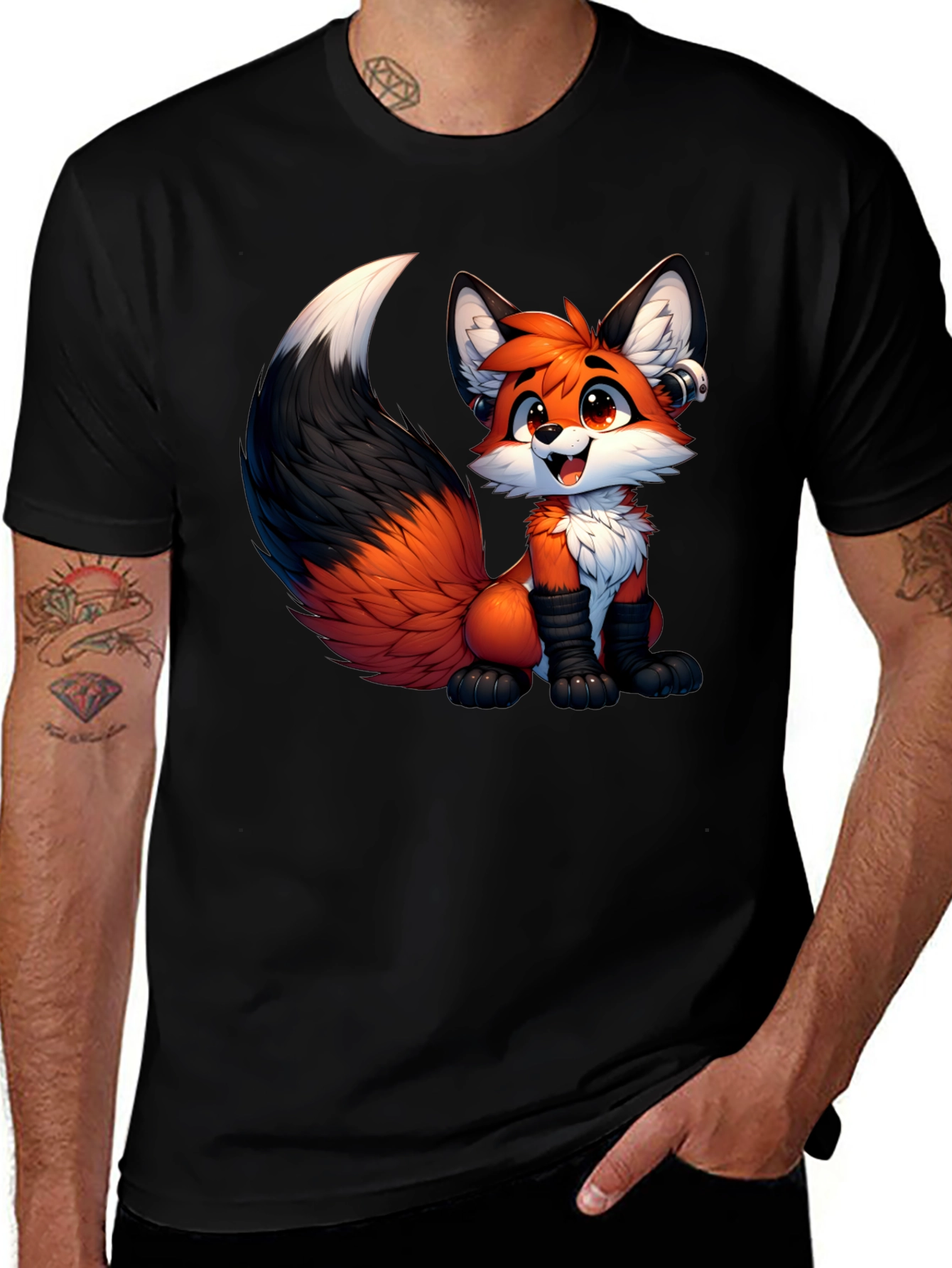 Variant 19 of Cartoon Fox Graphic Tee - Black