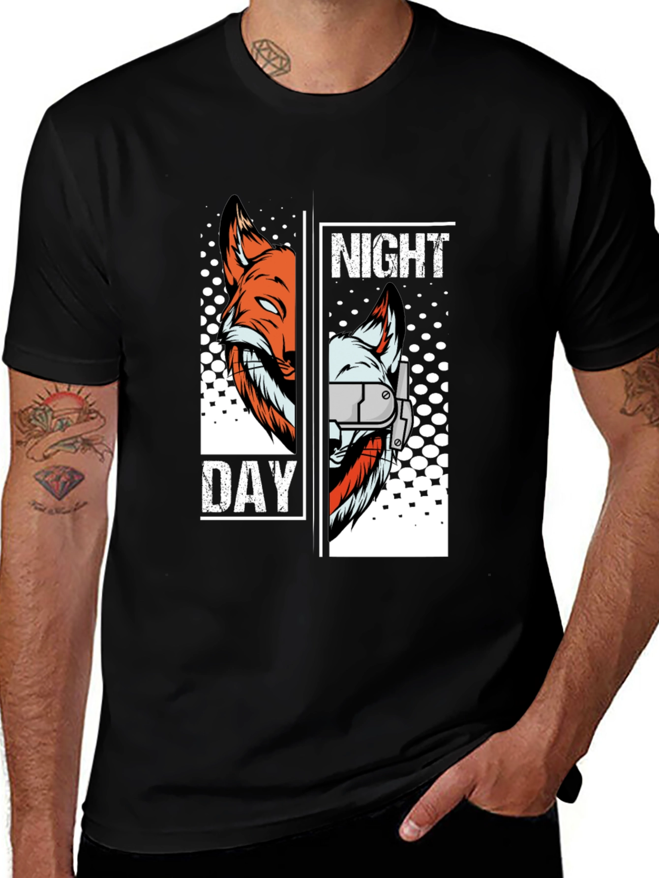 Variant 23 of Night & Day Fox Graphic T-Shirt - Unique Design