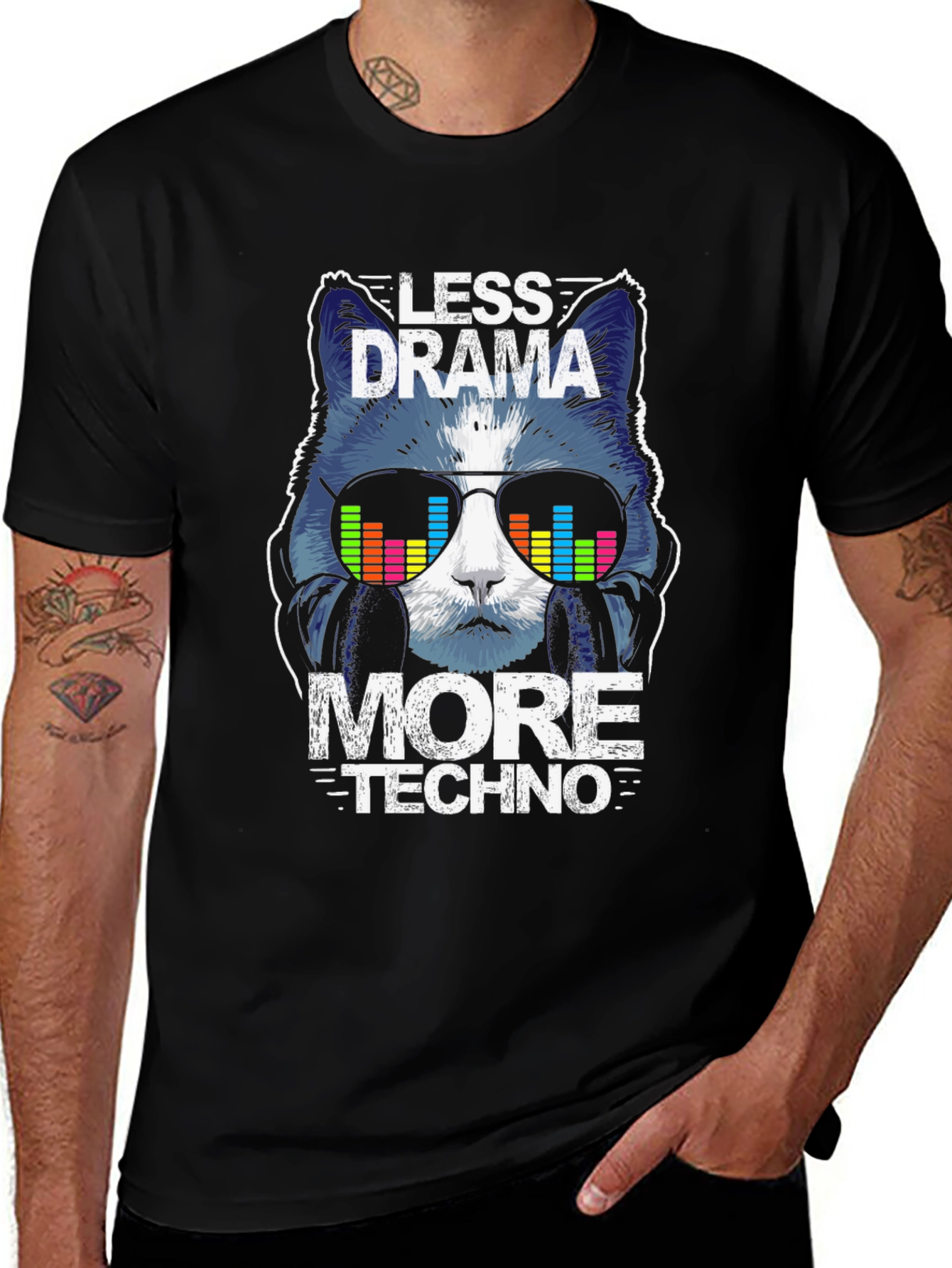 Variant 26 of Less Drama More Techno Cat Graphic T-Shirt