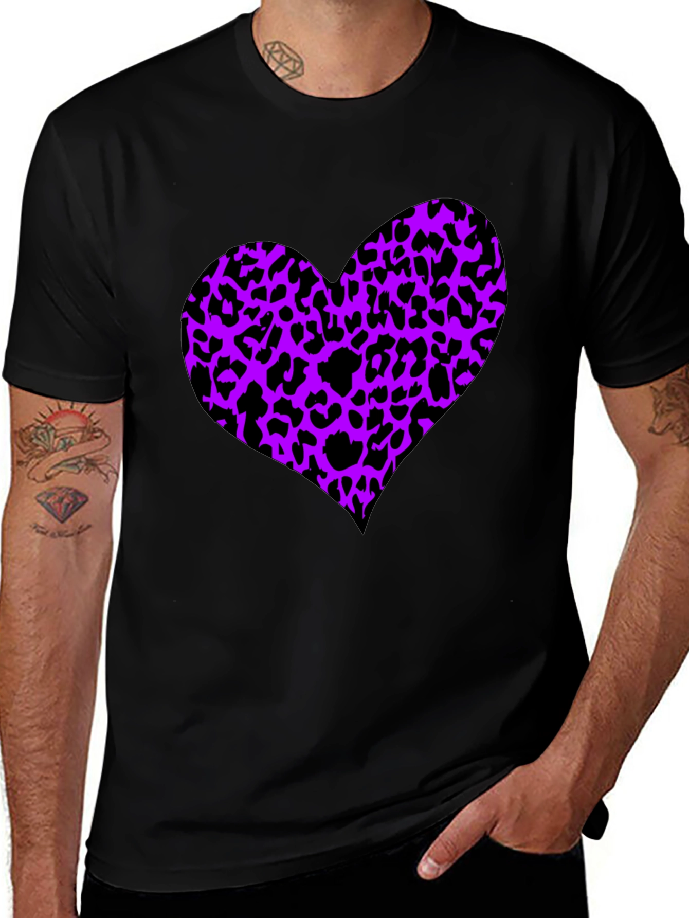 Variant 5 of Leopard Print Heart Tee - Trendy Graphic T-Shirt