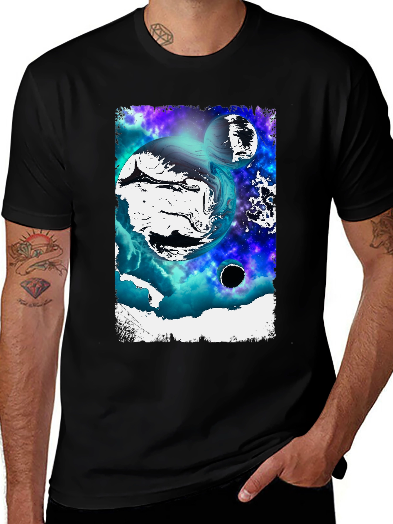 Variant 21 of Galaxy Planets Graphic Print Men's Black T-Shirt