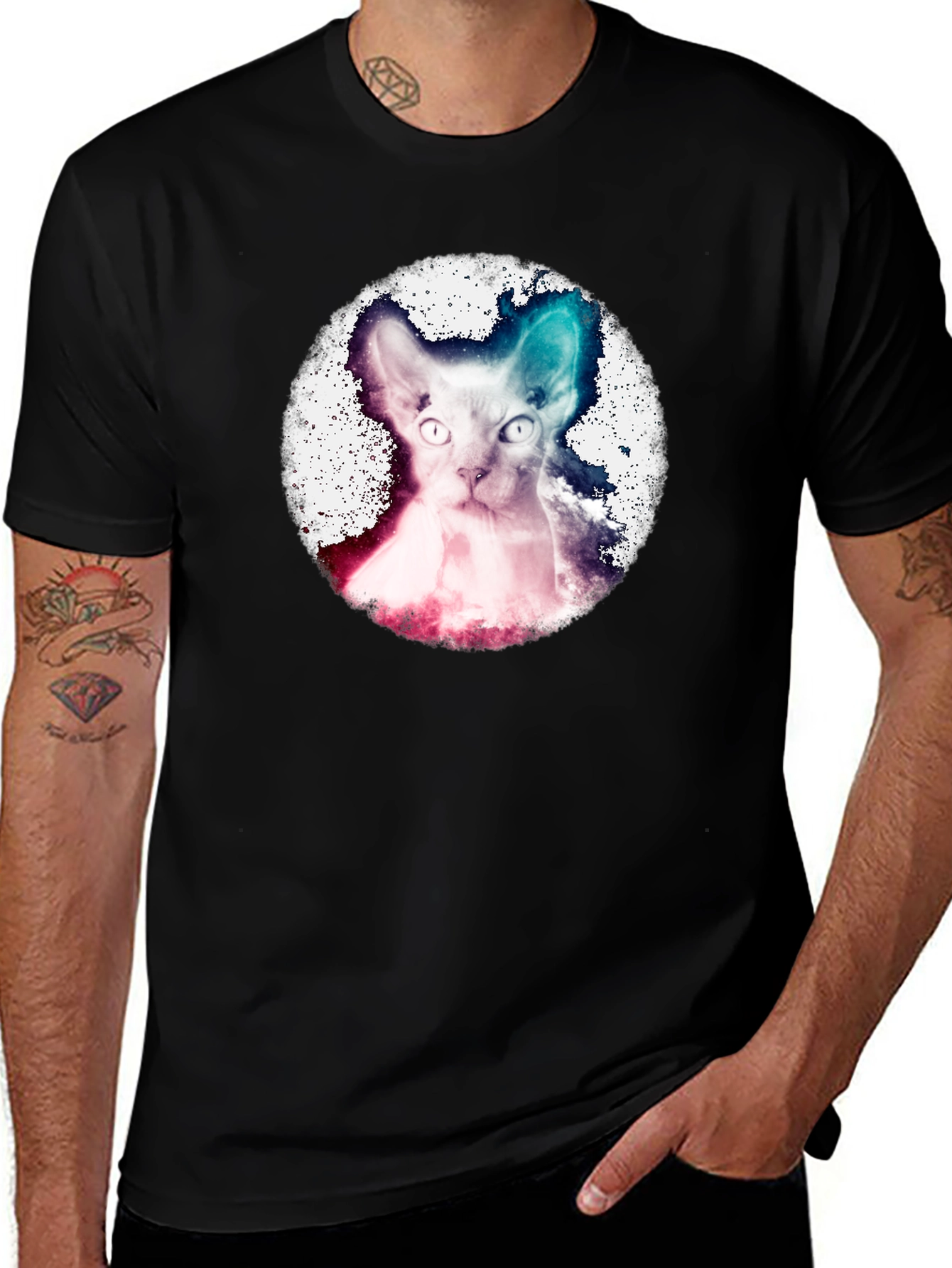 Variant 25 of Galaxy Sphynx Cat Graphic Tee - Cool Design!