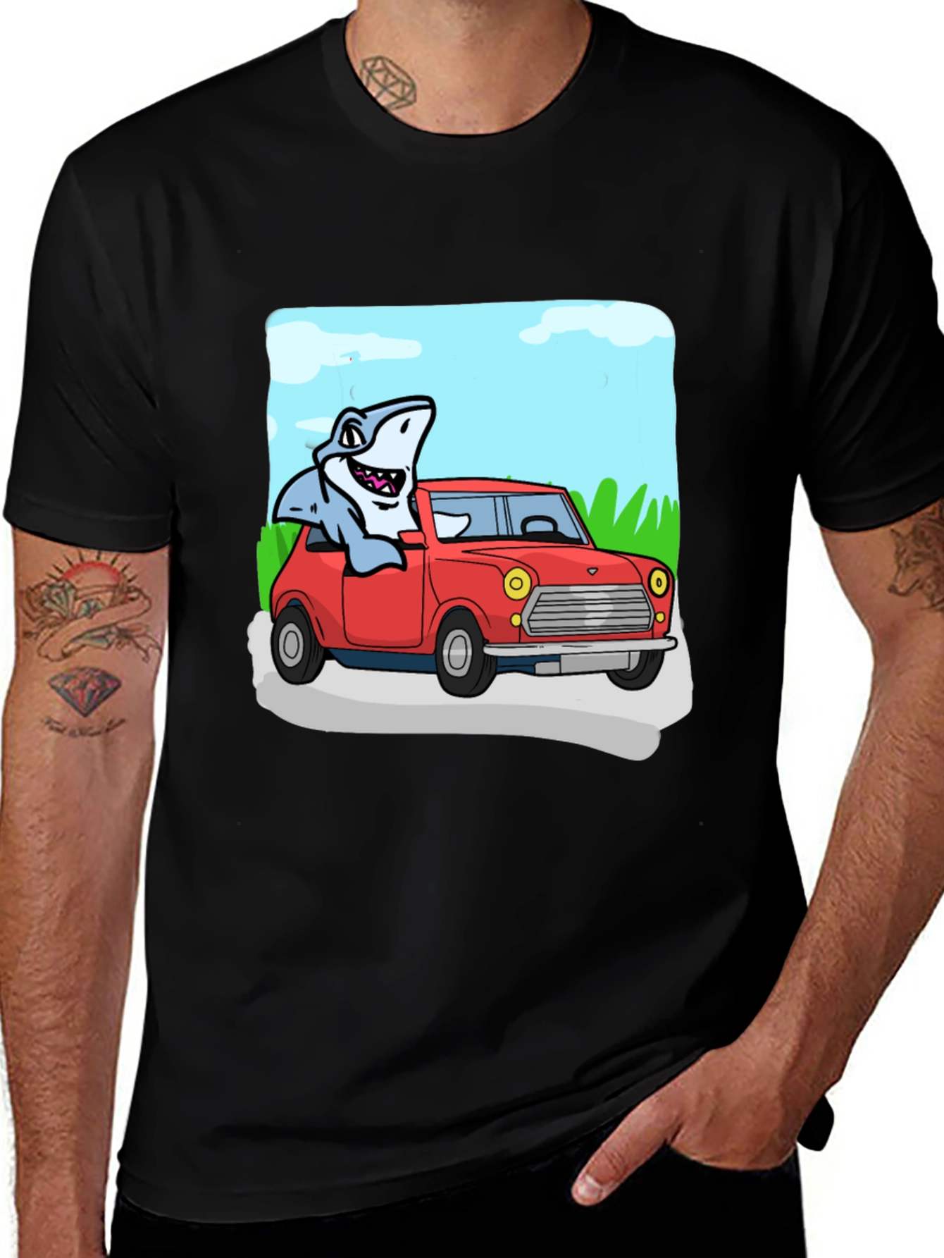 Variant 4 of Shark in Car Graphic Tee - Unique Cartoon T-Shirt