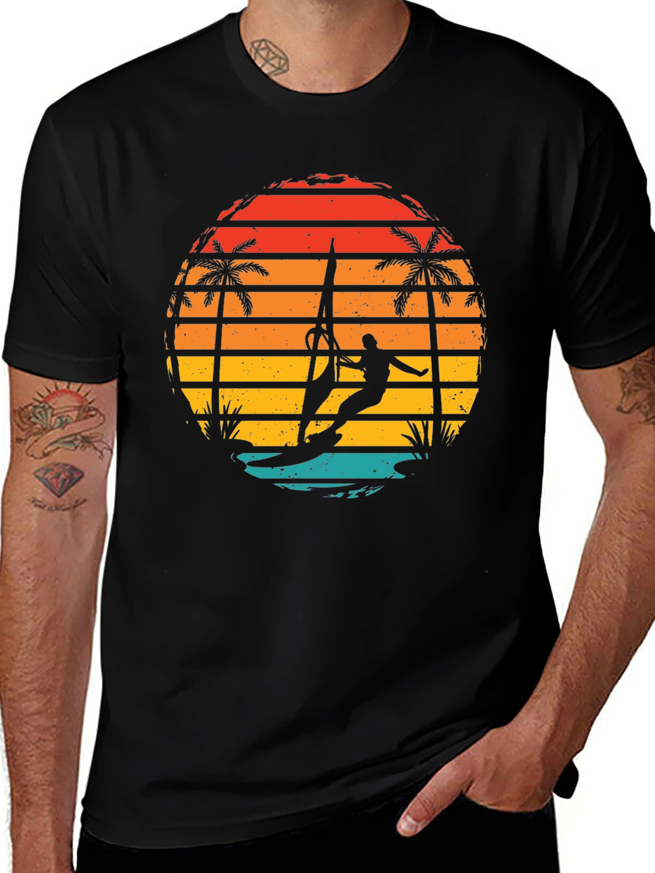 Variant 3 of Retro Windsurfer Black T-Shirt, Vintage Style Tee