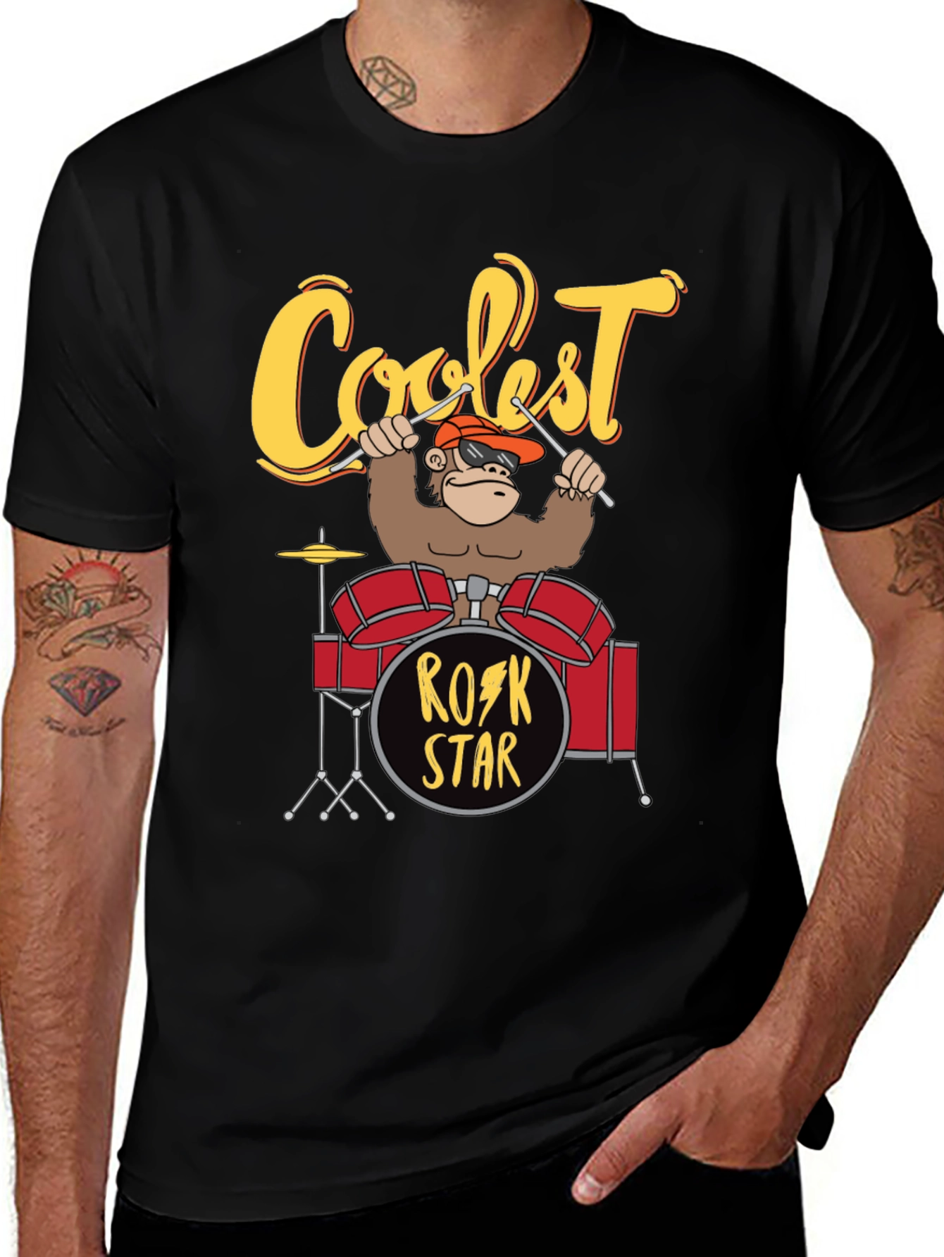 Variant 7 of Coolest Rock Star Monkey Drummer T-Shirt